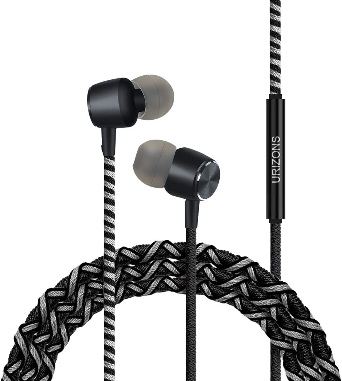 URIZONS Wired Earphones Colourful Headphones - In-Ear Earphones Braided with Microphone Surround Sound 3.5 Mm Stereo Compatible with Huawei, MP3, Android (Black) image number 5