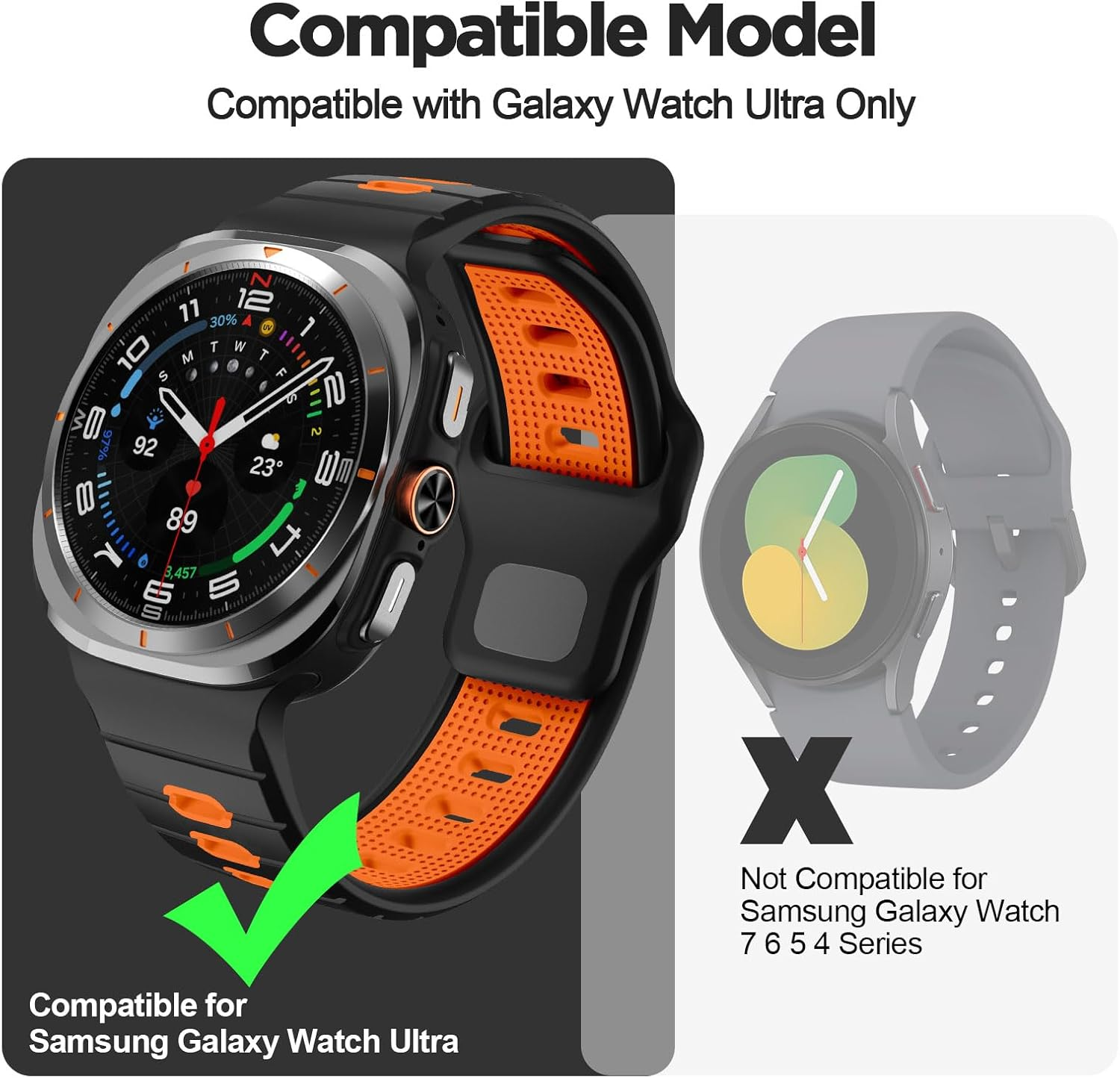 Compatible with Samsung Galaxy Watch Ultra Band 47 Mm Silicone Strap for Galaxy Ultra Watch Bracelets 2025 2024 - Black image number 2