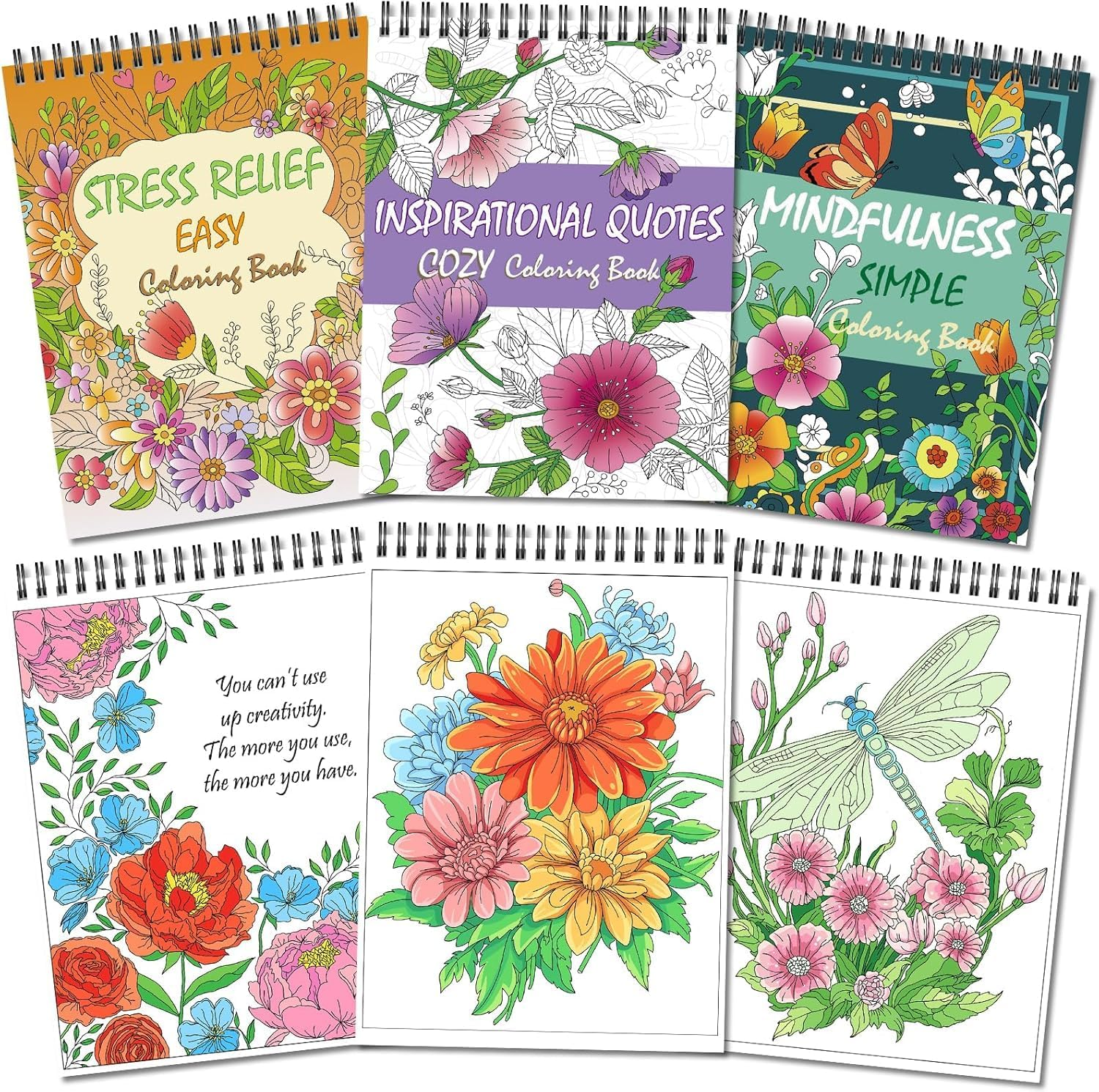 OSIMIG Easy and Cozy Adult Colouring Books Set, 3 Themes for Flower Inspirational Quotes, Colouring Books for Adults to Relax and Relieve Anxiety, 60 Patterns Top Spiral Bound image number 3
