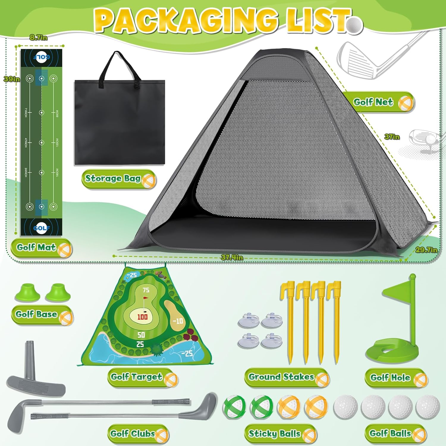 Lehoo Castle Kids Golf Set, Toddler Golf Set with 8 Golf Balls, 3 Golf Clubs, Sport & Outdoor Toys with Tees, Net, Toys for 3 4 5 Year Old Boys Girls