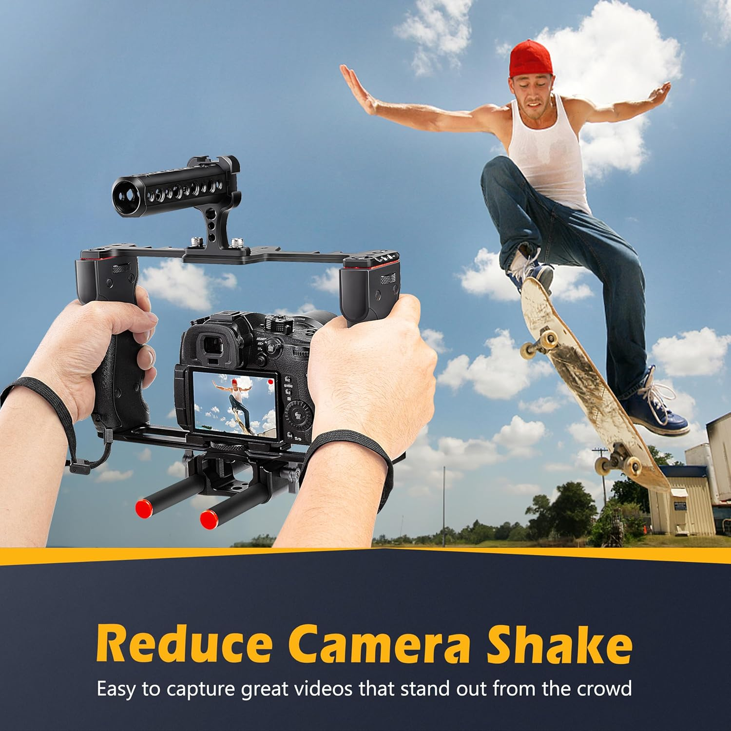 Zeadio Camera Video Rig Cage, Aluminum Filmmaking Movie Making Kit with Top Handle & Arca Type Base and Two 15Mm Rod Guide, Compatible with All DSLR Camera and Camcorder image number 2