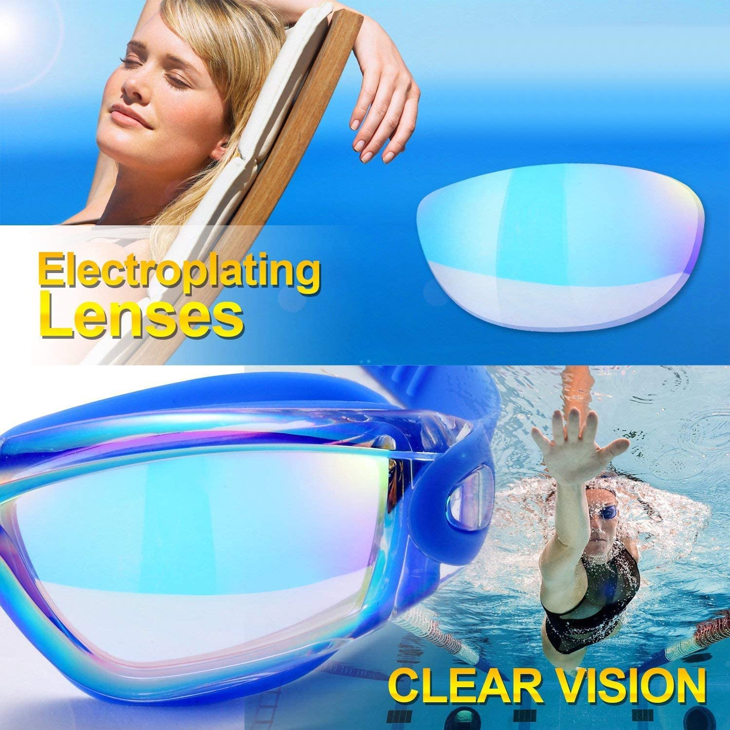 Swim Goggles, 2 Pack Swimming Goggles for Adult Men Women Youth Kids Child, No Leaking anti Fog Waterproof 180 Degree Clear Vision Triathlon Pool Goggles