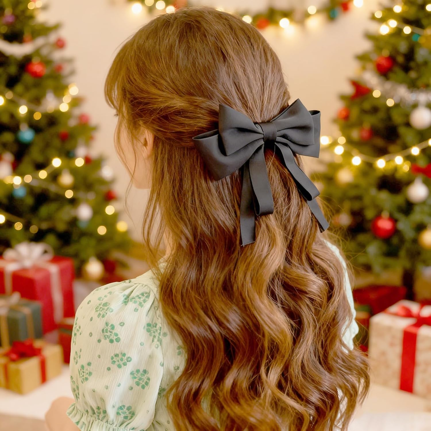 Black Hair Bows for Women Bow Hair Clips Silky Satin Bow Clips Cute Hair Bow Clips French Hair Band Bow Long Tail Bows Wedding Bow Barrette Bowknot Red White image number 5