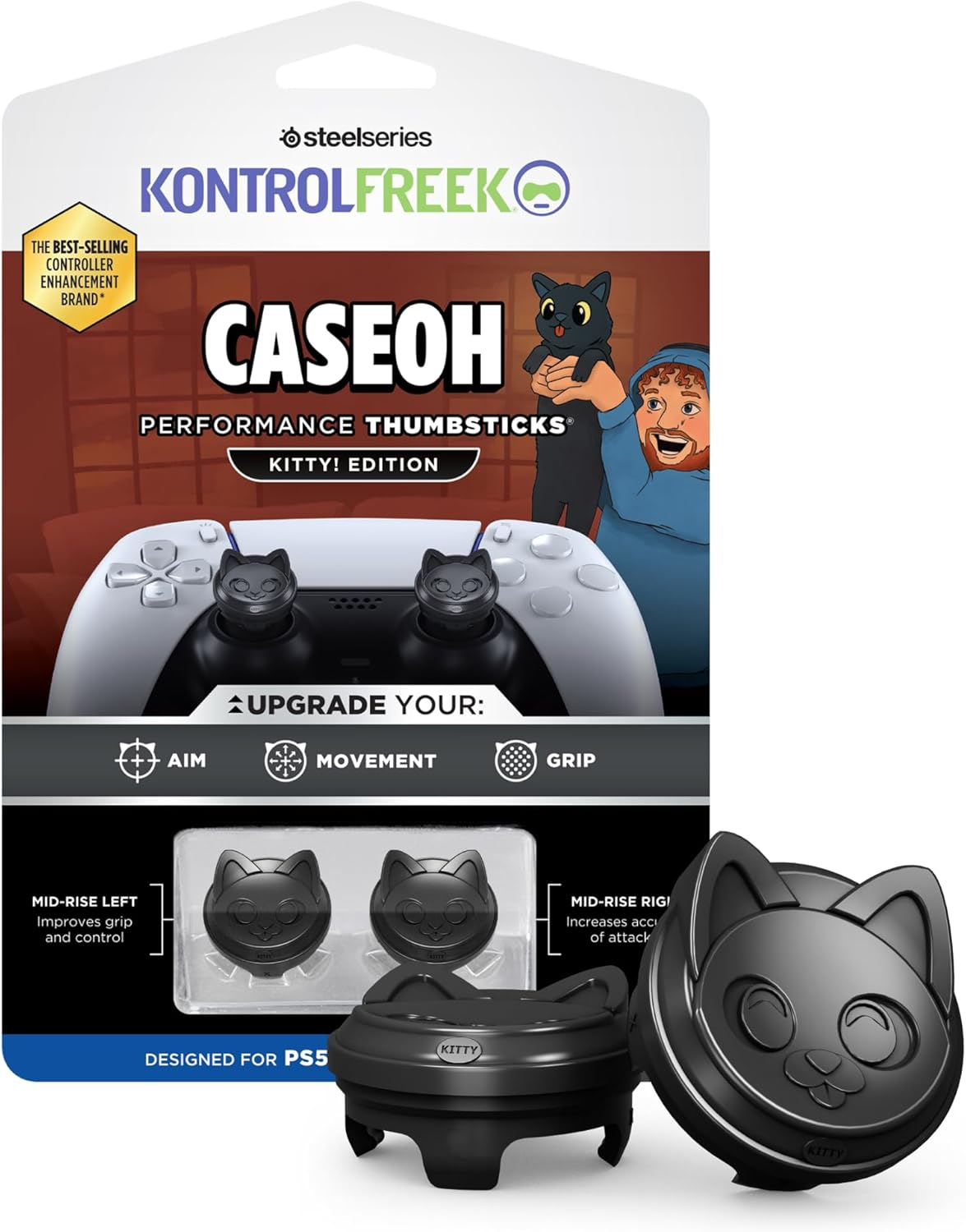Kontrolfreek Caseoh Performance Thumbsticks &ndash; Kitty! Edition | Playstation 5 (PS5), Playstation 4 (PS4) Controller | Black image number 2