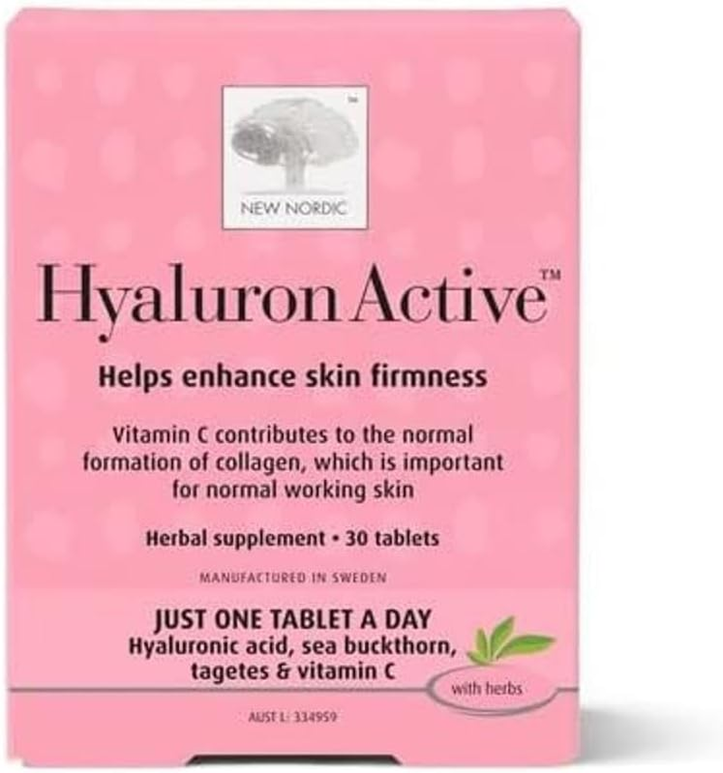 New Nordic Skin Care Hyaluron Active 30 Tablets Helps Enhance Skin Firmness with Vitamin C Hyaluron.
