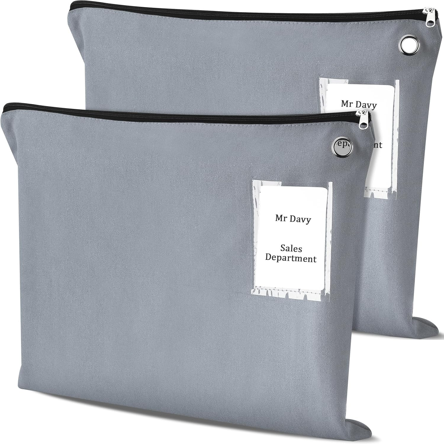 Humyoun 2 Pcs Interoffice Mailer Canvas Transit Sack Zipper Bag 18" X 14" Large Zipper Pouch with Grommet Interoffice Mail Bag (Black,Blue)