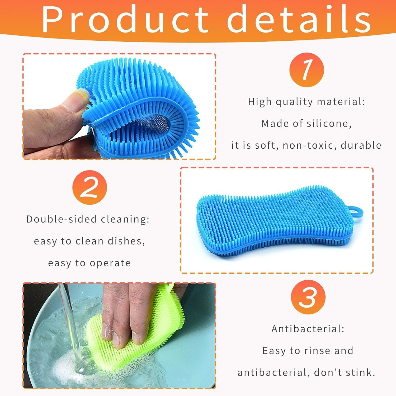UOPJDD 6 Pieces Silicone Dishwashing Brush, Kitchen Tools, Brush Brush, Durable Dishwashing Brush, Multi-Purpose Cleaning Tools