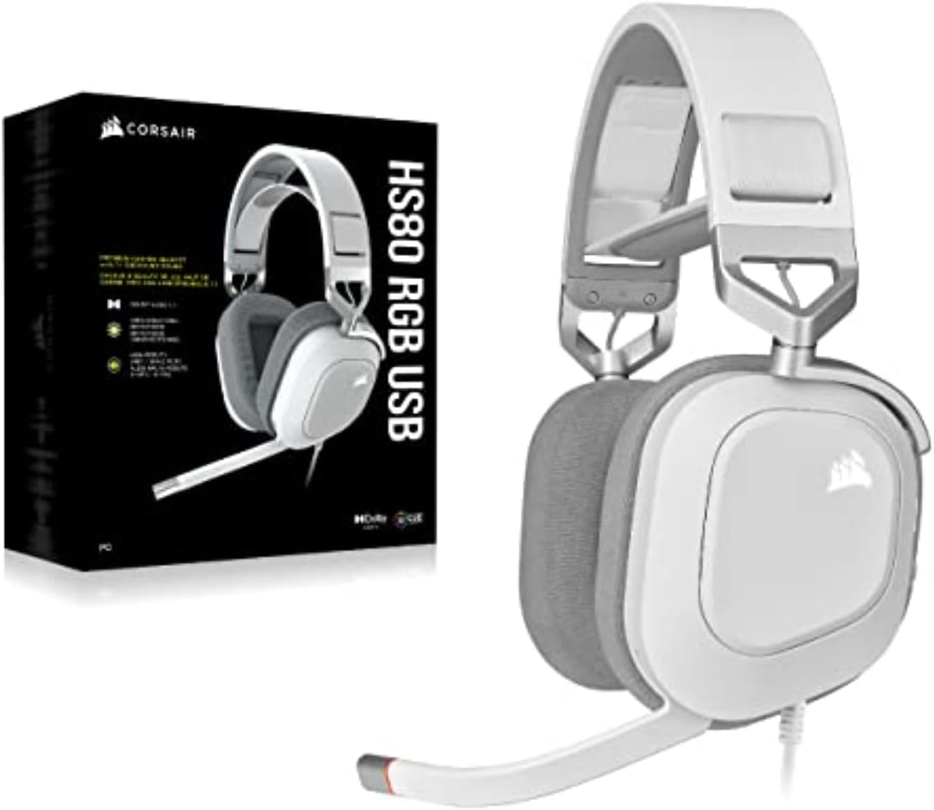 Corsair HS80 RGB USB Premium Gaming Headset with Dolby Audio 7.1 Surround Sound (Broadcast-Grade Omni-Directional Microphone, Memory Foam Earpads, High-Fidelity Sound, Durable Construction) White image number 5
