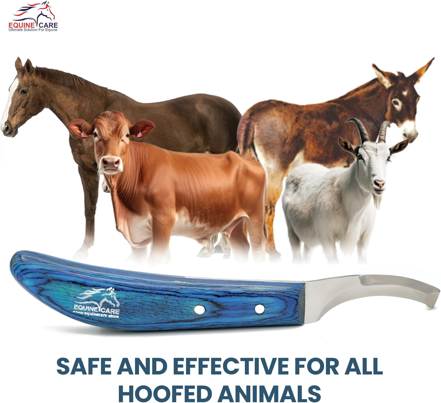 Equine Care Pro Hoof Knife: Razor-Sharp, Double-Ended, Stainless-Steel Blade, Durable Sheet Handle, Left-Handed Precision Farrier Tool, Ultimate Grip & Comfort. image number 1