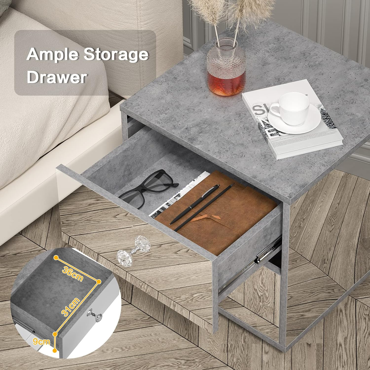 Ufurniture Mirror Bedside Table 2 Drawers Side Table Mirrored Nightstand for Bedroom Living Room