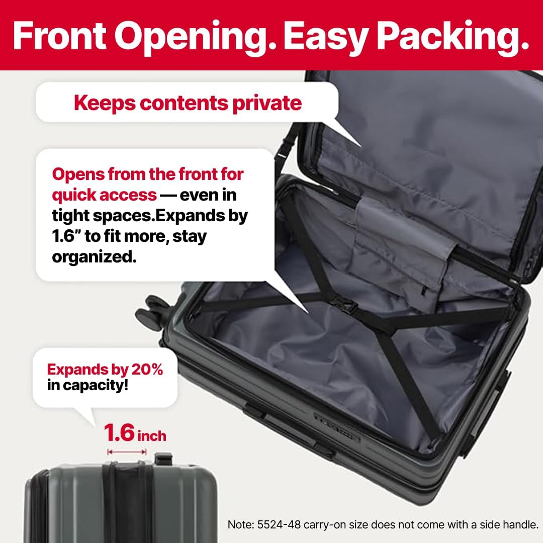 LEGEND WALKER LW 5524 Hardshell Expansion Front-Openning, USB Port,Cup-Holder Spinner Luggage, White, 26 Inch, Central Hardside Expandable Luggage with Spinner Wheels image number 2