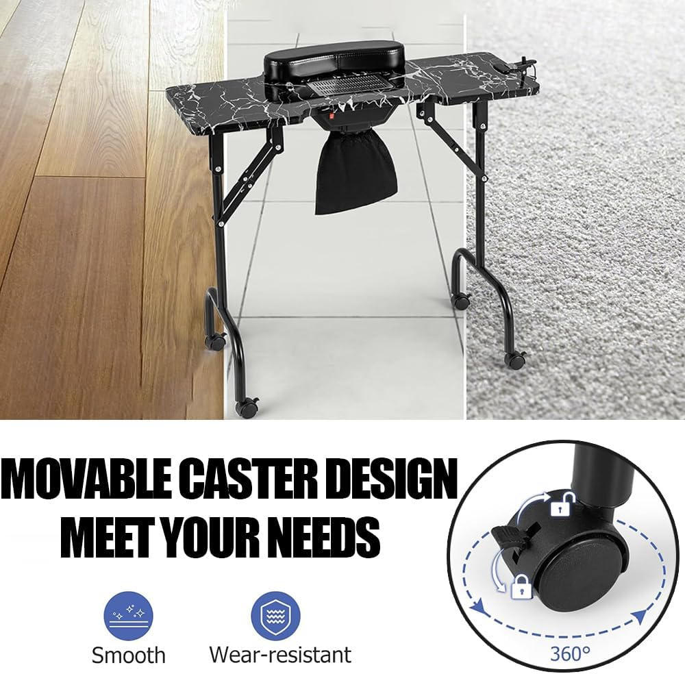 GUDAJIN Portable Nail Table, Foldable All-In-One Nail Table, Mobile Nail Art Workstation with Dust Collector, Nail Light, Carrying Bag and Wrist Pad for Nail Beauty Salon (Black) image number 4