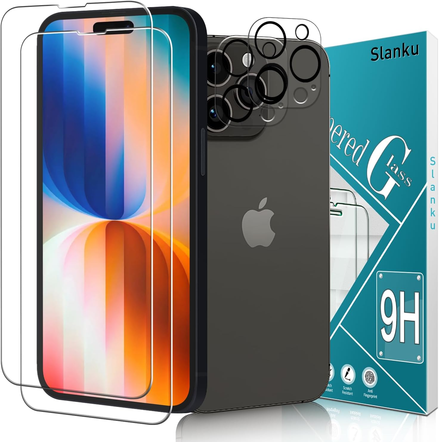 Slanku [2+2 Pack] Screen Protector for Iphone 13 Pro Max and Camera Lens Protector, 9H Tempered Glass, Shatterproof, HD Clear, Bubble Free, Case Friendly image number 3
