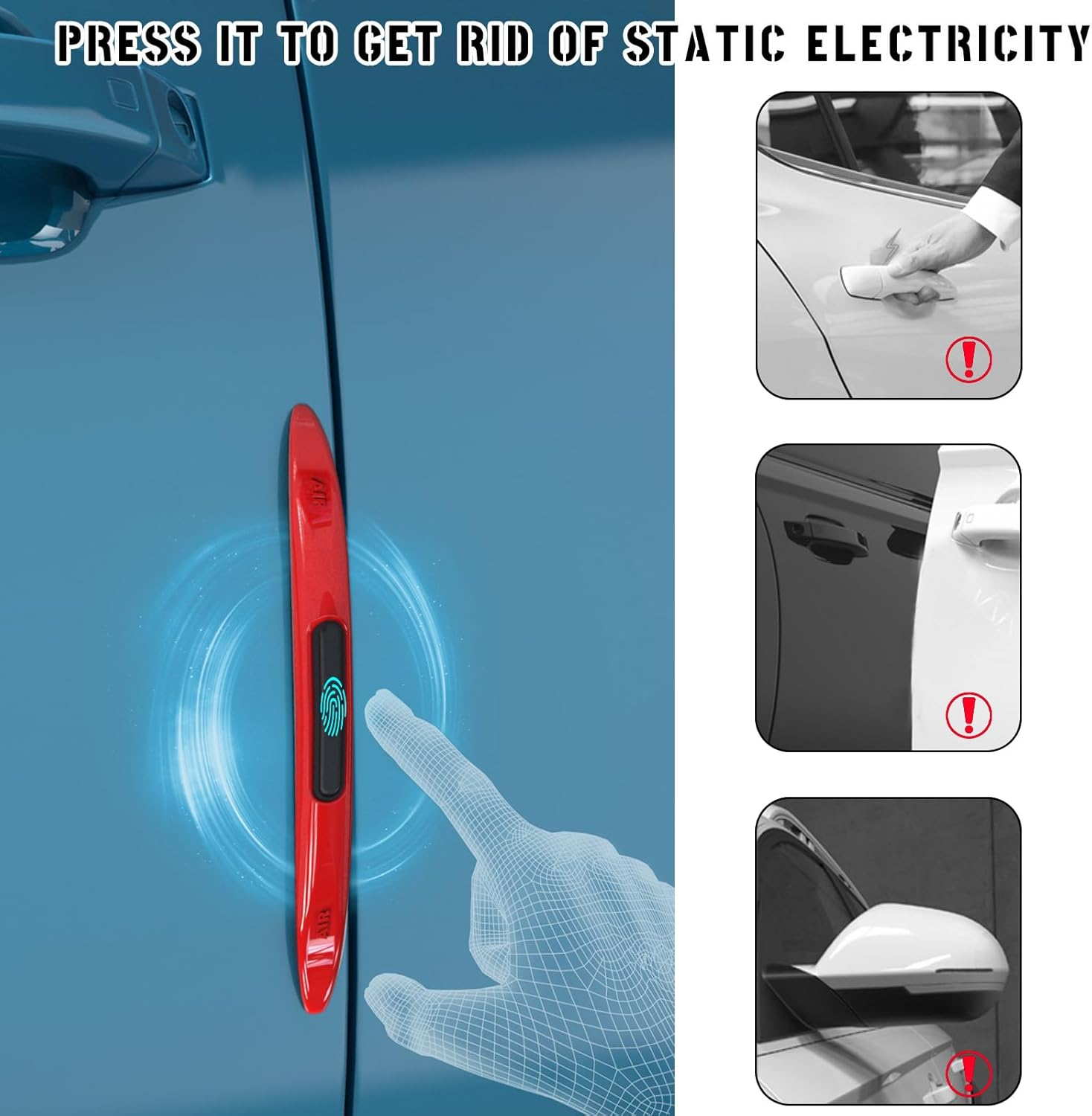 2 PCS Car Door Edge Guard Protectors, Anti-Collision Silicone Side Door Edge Sticker Strips, Electrostatic Eliminating Strip with Air Bags, Universal Auto Body Accessories (Red) - Black image number 2