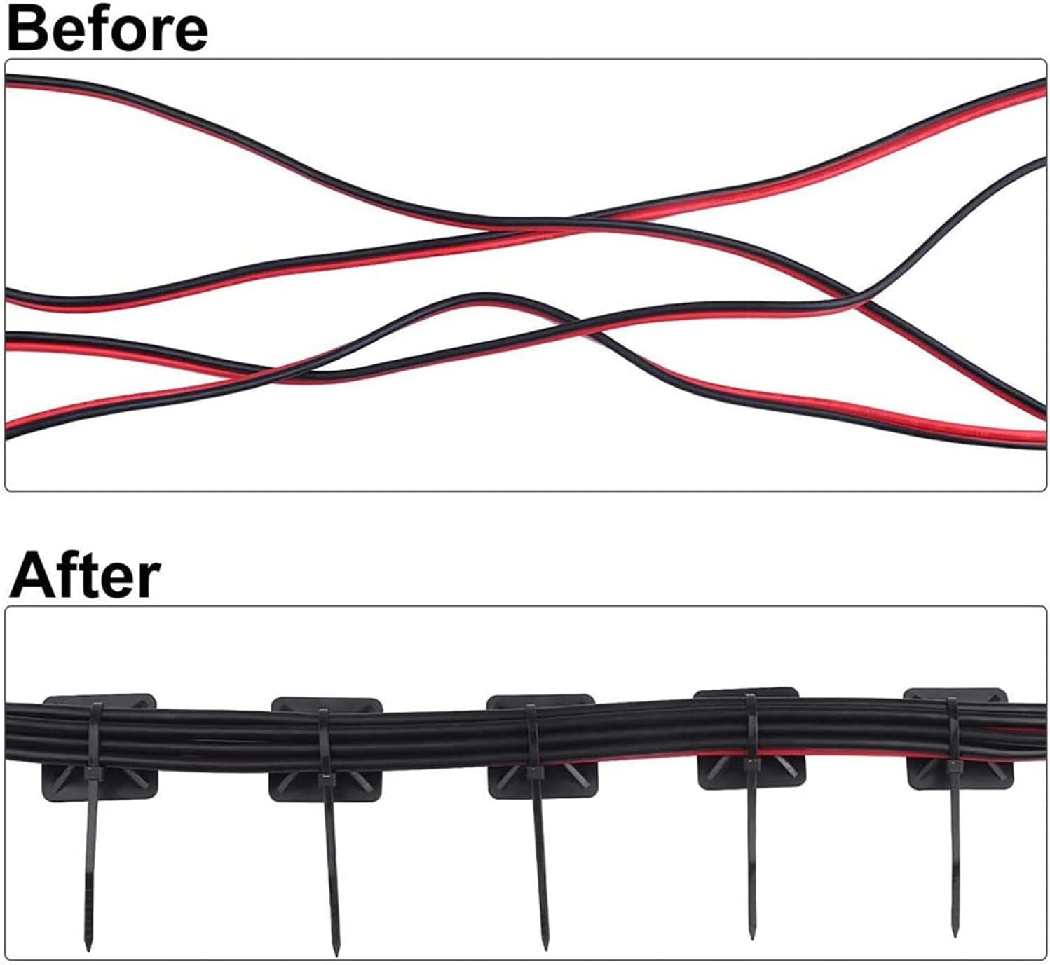 100Pcs Self Adhesive Cable Wire Zip Tie Mounts Base Clamps Clips Black 18X18 image number 4