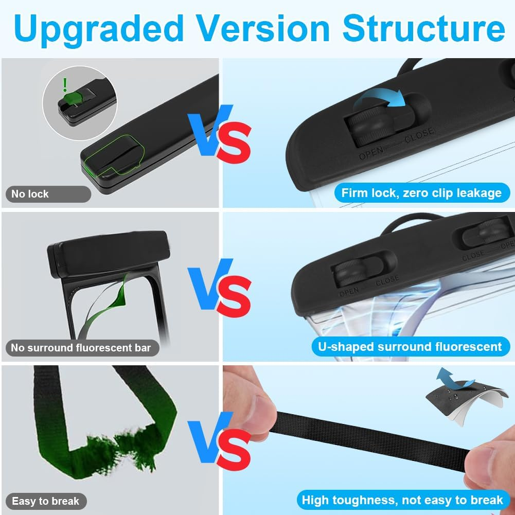 Diuli Waterproof Phone Pouch Case, 2 Pack IPX8 Waterproof Phone Case Bag for Swimming Adjustable Lanyard Underwater Dry Bag for Water Sports Beach Surfing（Black） image number 1