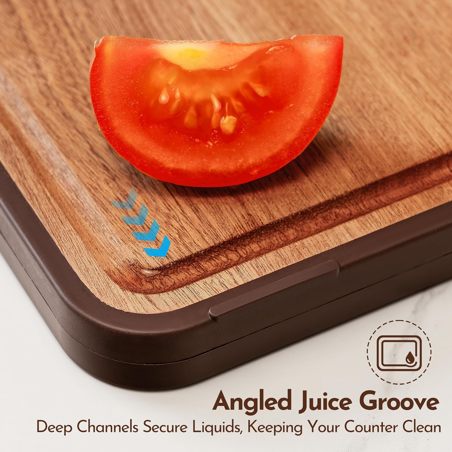Chopping Board &ndash; Premium Wooden Cutting Board with Stainless Steel & Ebony, Double-Sided with Juice Groove &ndash; Ideal for Kitchen Prep, Charcuterie, Meat, Cheese & Fruit image number 5
