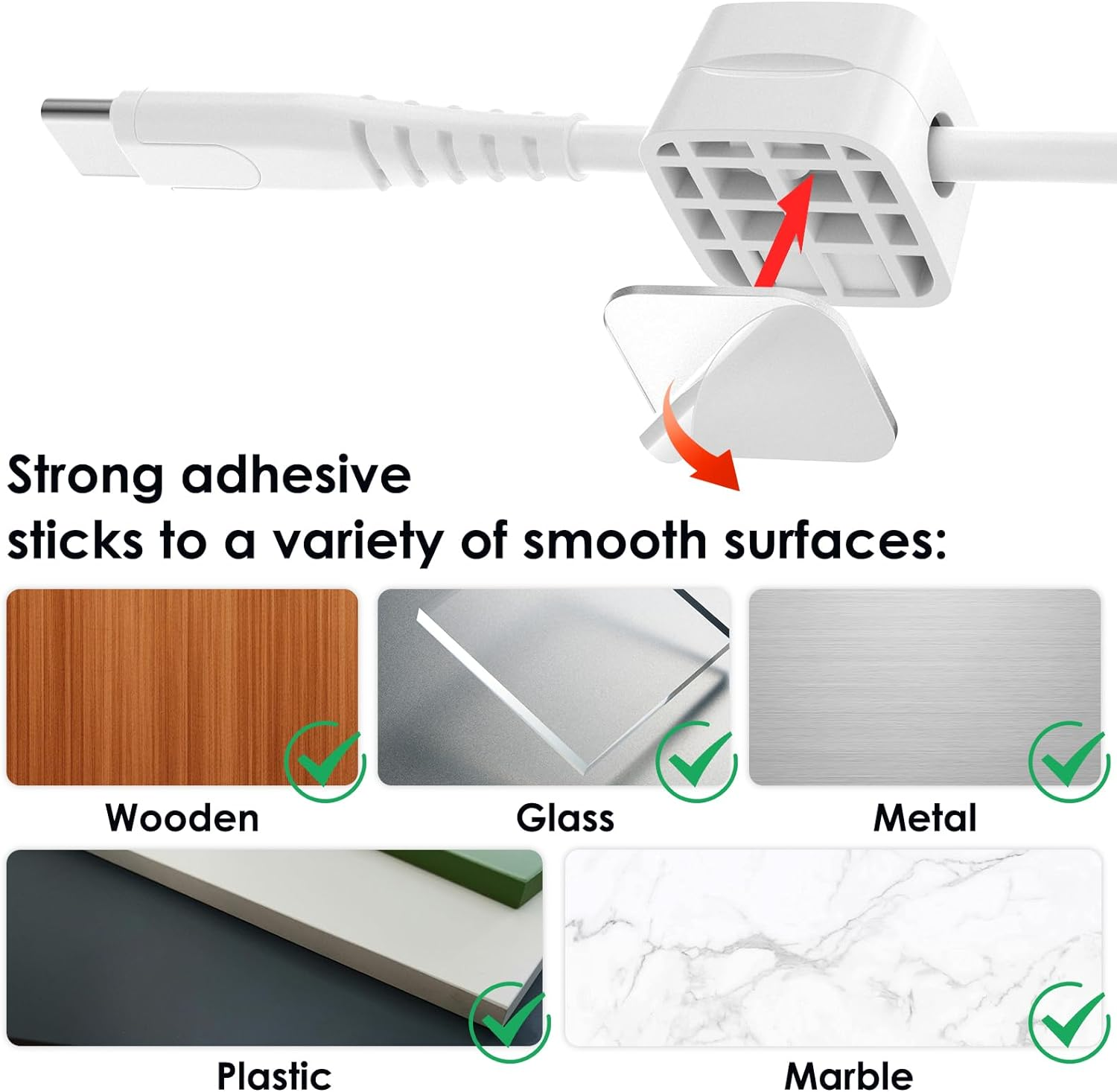 Cable Holder Clips 8 Pack Magnetic Cable Clips Self Adhesive USB Charger Cable Organizer Wire Cord Management for Office & Home Wall Desktop Car (White) image number 4