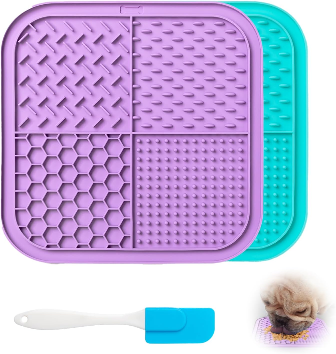 Lick Mat for Dogs & Cats (2 Pack) with Suction Cups, Anxiety Relief, Dog Toys for Bathing & Grooming, Comes with Silicone Scraper, Peanut Butter Licking Pad for Dogs and Cats, Helps Calm Pets image number 1