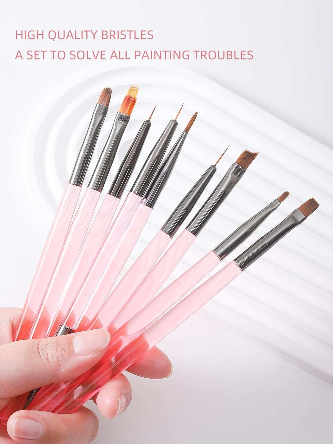 ZEOHBETY Nail Art Brushes Set, 9Pcs Nail Design Painting Brushes, Professional Nail Art Design Brushes, Nail Fine Liner Brushes, Pink image number 4