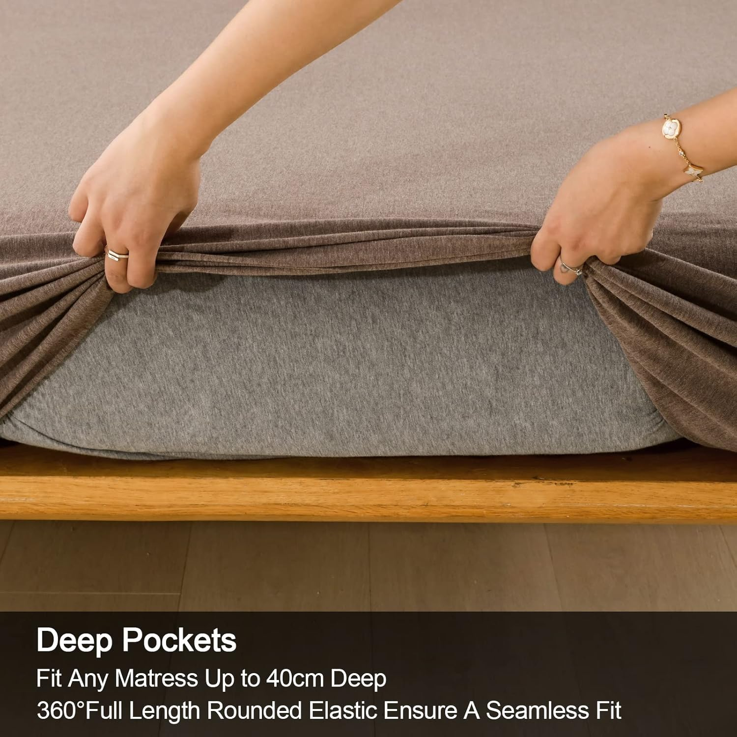 Jersey Cotton Queen Bed Sheets Breathable Ultra Soft Cotton Jersey Sheets Queen Comfy All Season 4Pcs Stretchy Knit T Shirt Fitted Jersey Sheet Set Queen Bed (Coffee Marle, Queen) image number 3