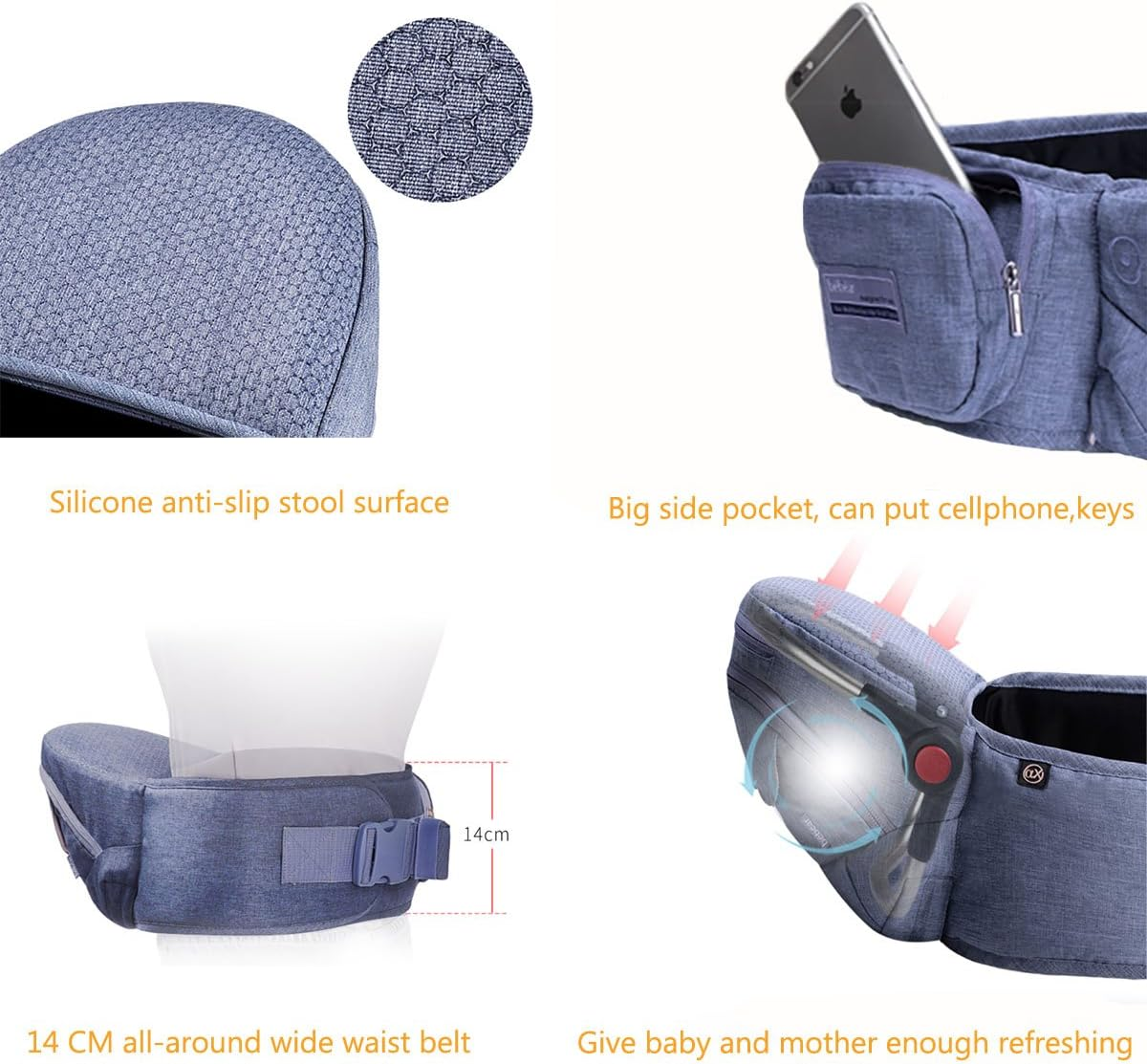 Bebamour Foldable Baby Hip Seat Carrier Ergonomic Toddler Waist Seat for 0-36 Months (Light Grey) image number 4