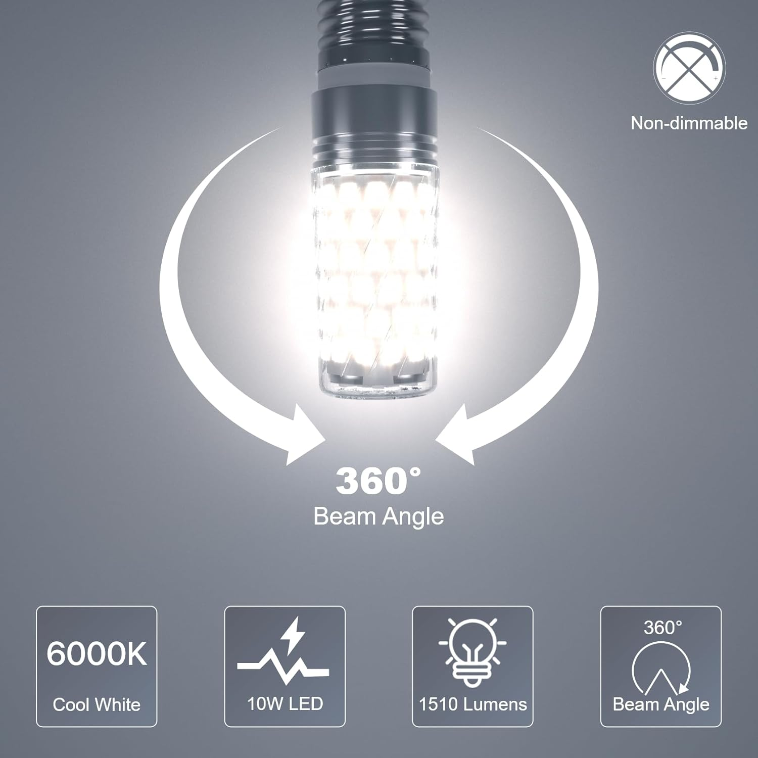 LUTW E27 Screw Bulb Cool White 6000K, 10W E27 LED Bulb Equivalent 130W Incandescent, 1510LM Super Bright E27 LED Corn Light Bulb for Home Lighting, Non-Dimmable, Pack of 2