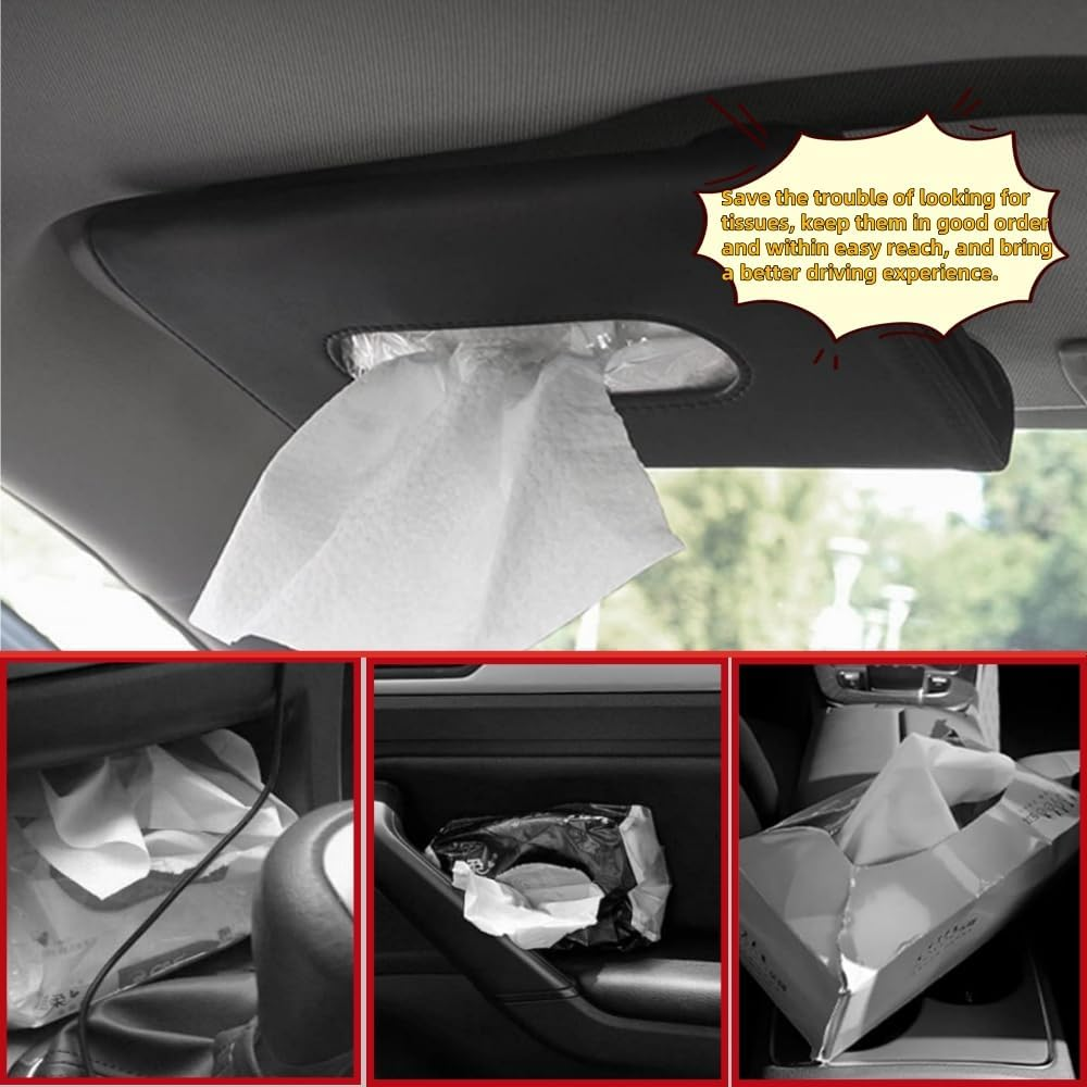 Car Tissue Holder, Leather Tissue Holder, Mask Holder, Rectangular Sun Visor Napkin, Premium Car Tissue Box (Black)