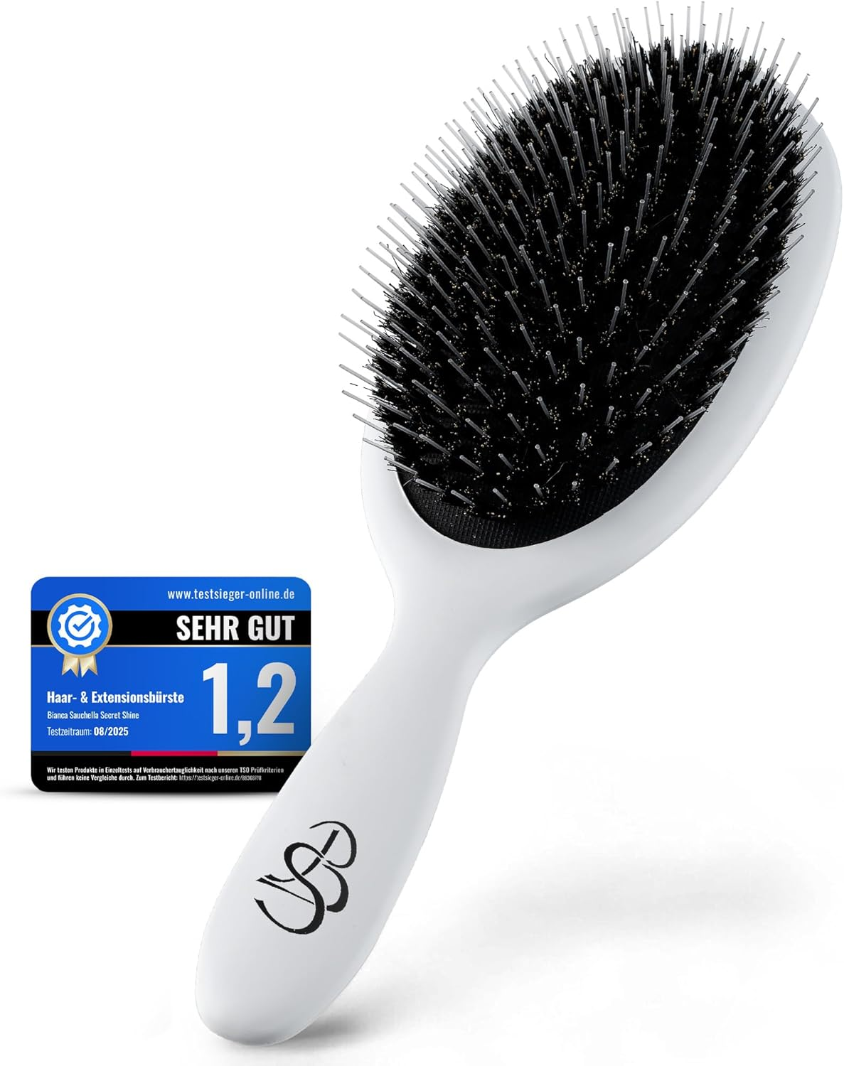 Bianca Sauchella Secret Shine Extensions Brush - Wild Boar Bristles & Keratin Pens, Anti-Frizz, Gentle without Pulling, Ideal for Tape-In, Bonding & Clip-In Extensions (White) image number 4