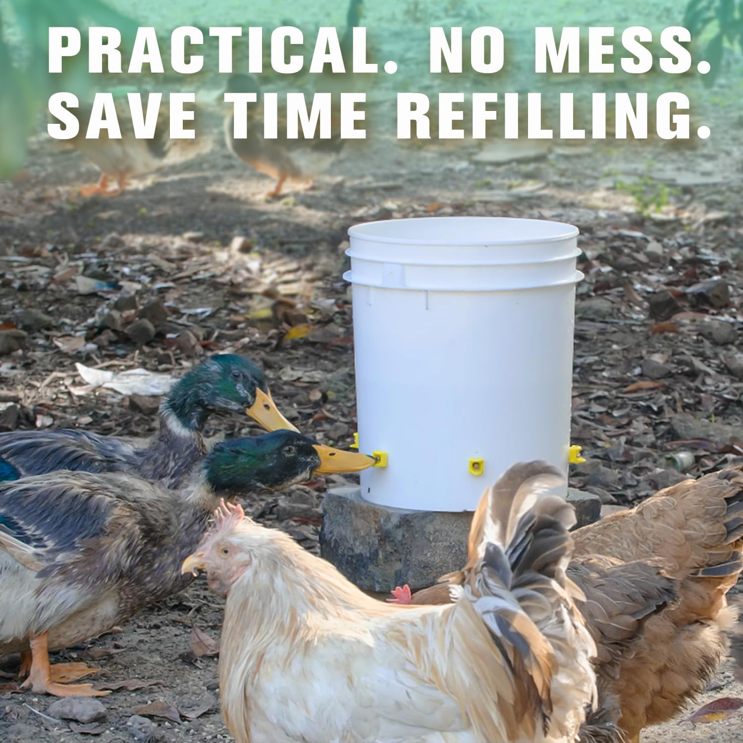 Chicken Waterer Nipples, Horizontal Side Mount, Anti-Leak Automatic Water System for Poultry, Suitable for Chickens, Duck, Quail, Includes Drill Bit & Installation Tool (Yellow, 15 Nipples) image number 5