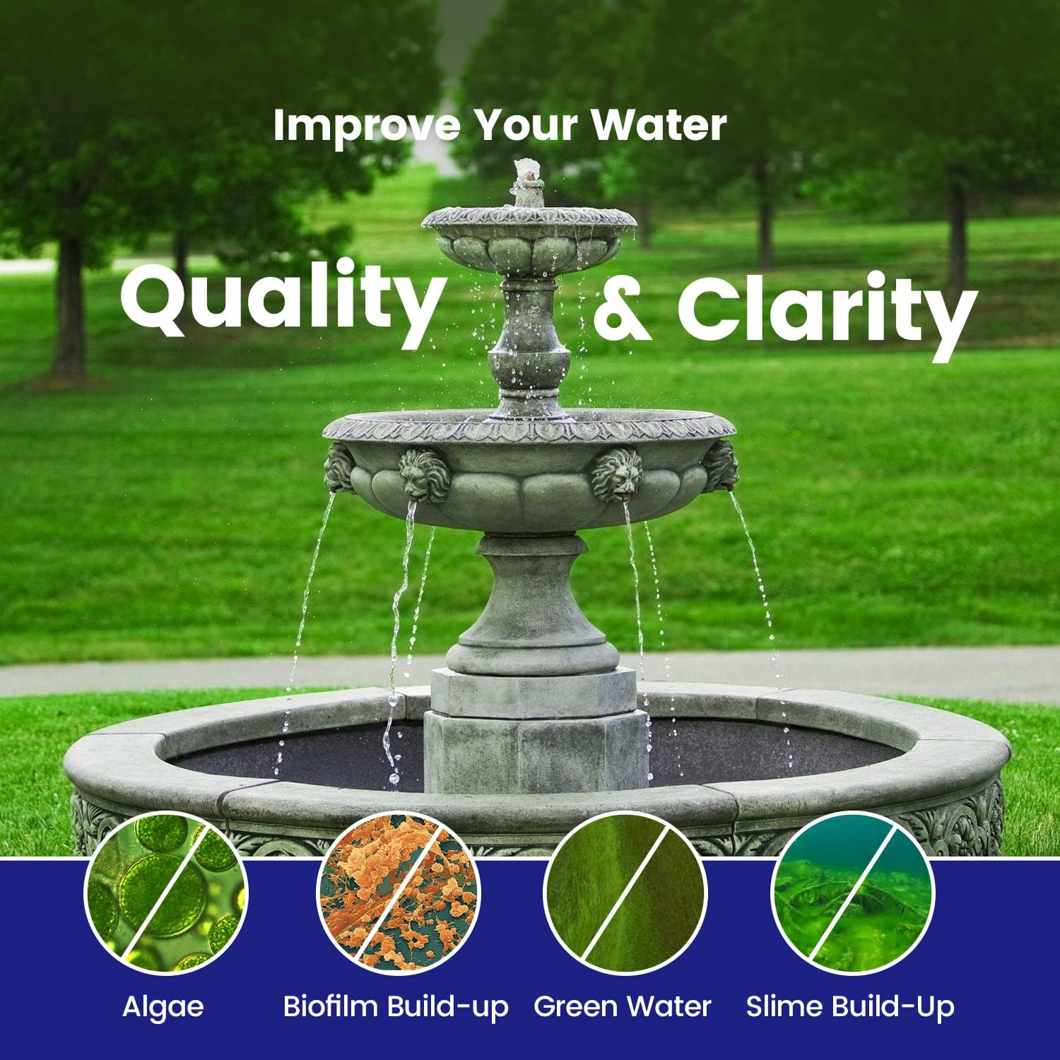 Hydra Fountain Clear Water Feature Cleaner | 60Ml Treats 1,800L Highest Dilution Rates - Water Feature Treatment Keeps Water Crystal Clear from Algae, Cleans Water & Biofilm Build-Up