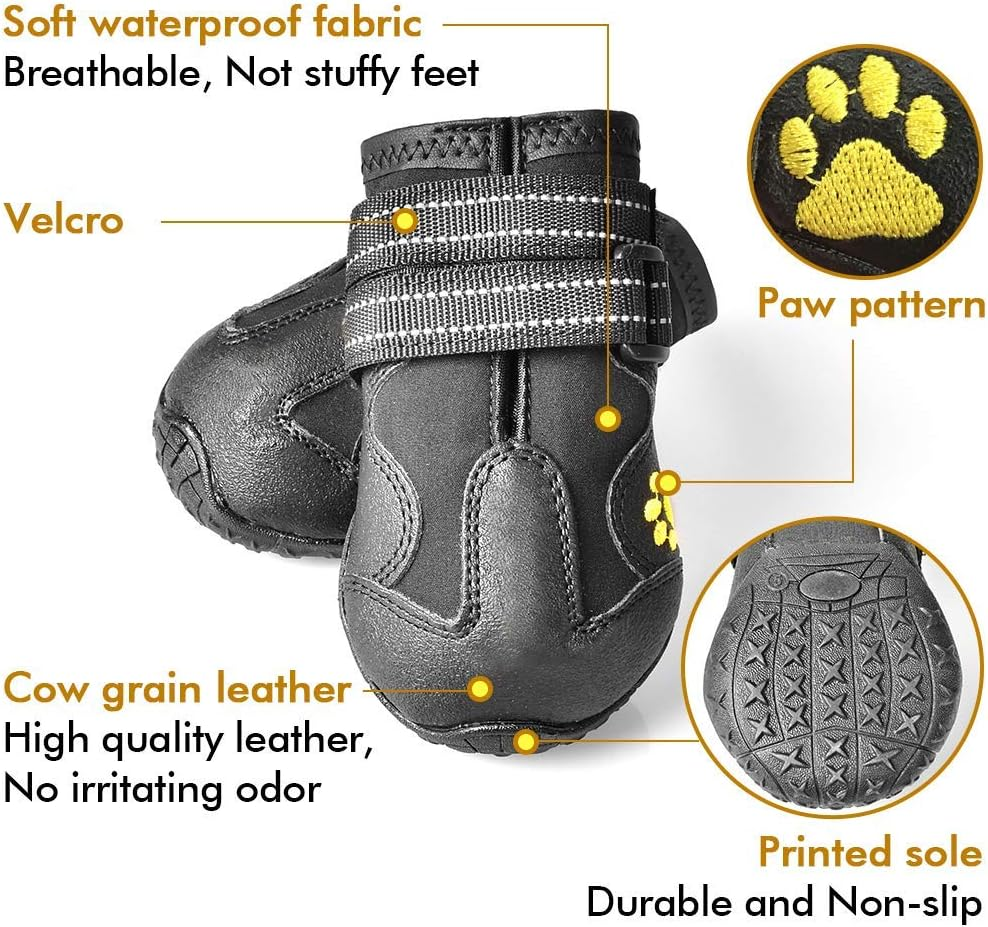 XSY&G Dog Boots,Waterproof Dog Shoes,Dog Booties with Reflective Rugged Anti-Slip Sole and Skid-Proof,Outdoor Dog Shoes for Medium to Large Dogs 4Pcs-Size 8 image number 7