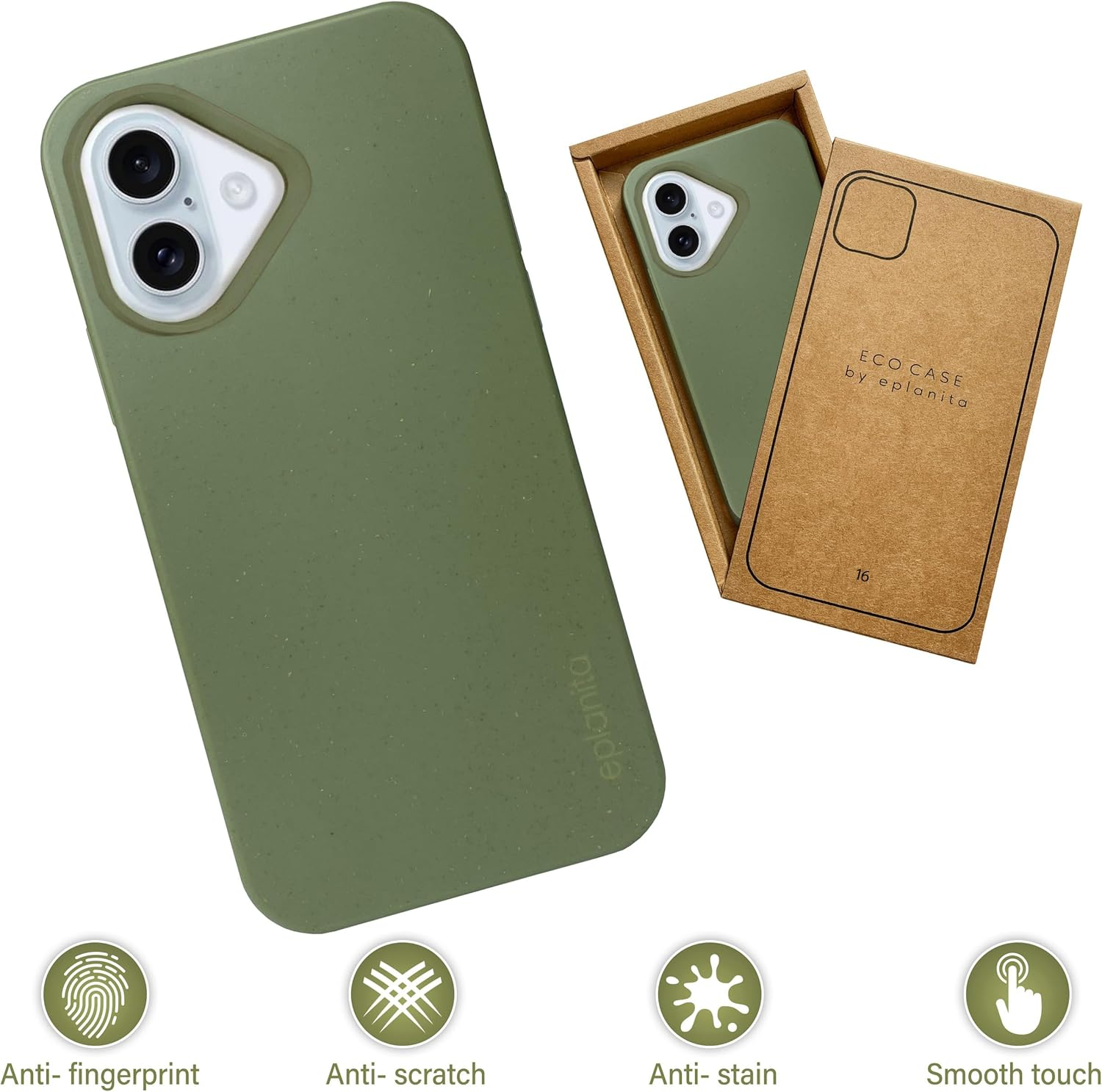 Eplanita Eco Mobile Phone Case for Iphone 16, Biodegradable Plant Fibre and Soft TPU, Drop Protection Cover, Eco Friendly Zero Waste (Khaki, for Iphone 16) image number 3
