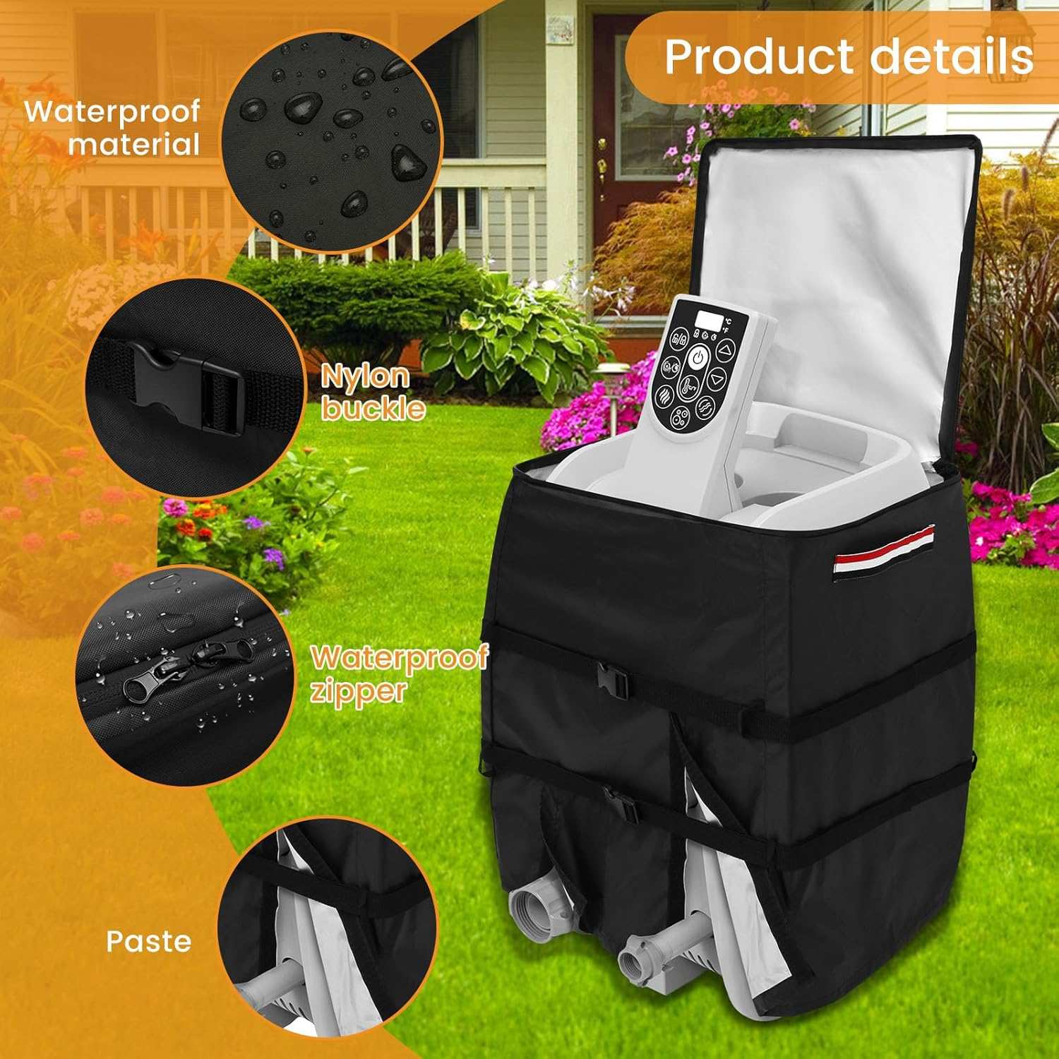 Hot Tub Spa Heater Pump Cover, All Weather Protection Hot Tub Pump Cover with Zipper, Waterproof Dustproof Hot Tub Insulated Pump Cover, Square Hot Tub Heater Pump Cover for Hot Tub Spa Heater Pump image number 2