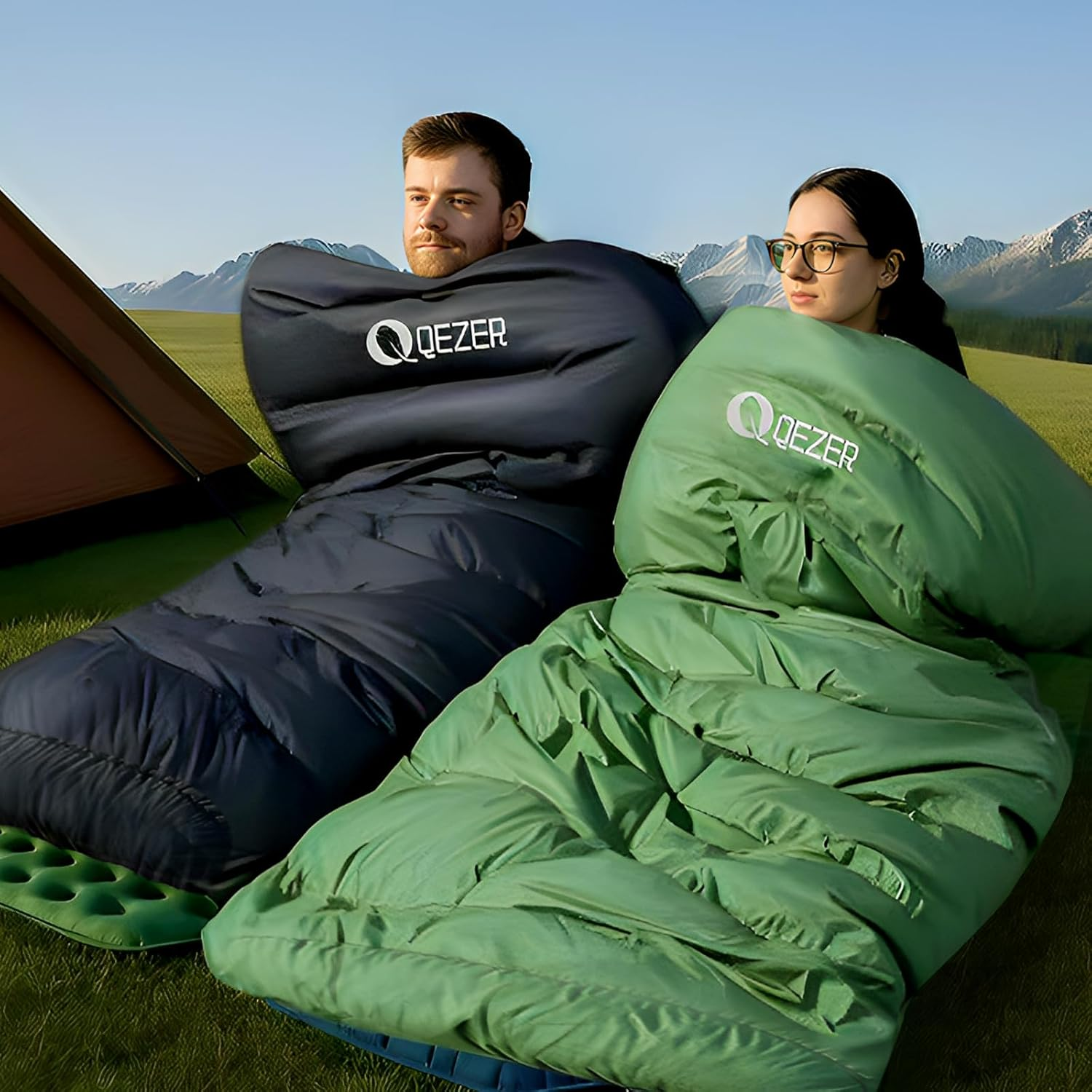 QEZER XXL Winter down Sleeping Bag 0 Degree - 230X100Cm Extra-Wide Alpine Design, 800G Fill with Vertical Baffles to Prevent down Shifting - Green image number 3