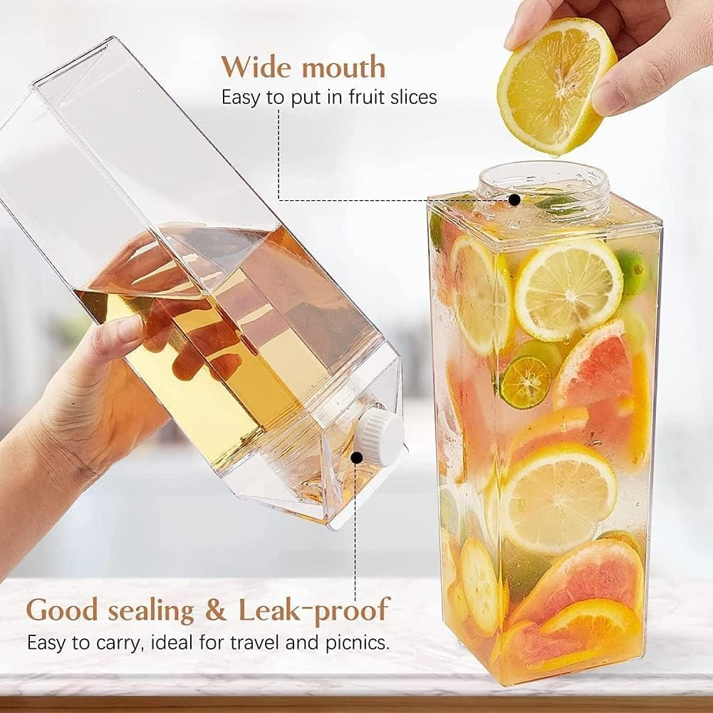 Milk Carton Water Bottle Twin Pack 1 Litre (2 Packx1000Ml) Bpa-Free Reusable Leakproof Drink Bottles, Transparent Portable Containers for Juice, Gym, Beach & School - as 2070 Compliant image number 6