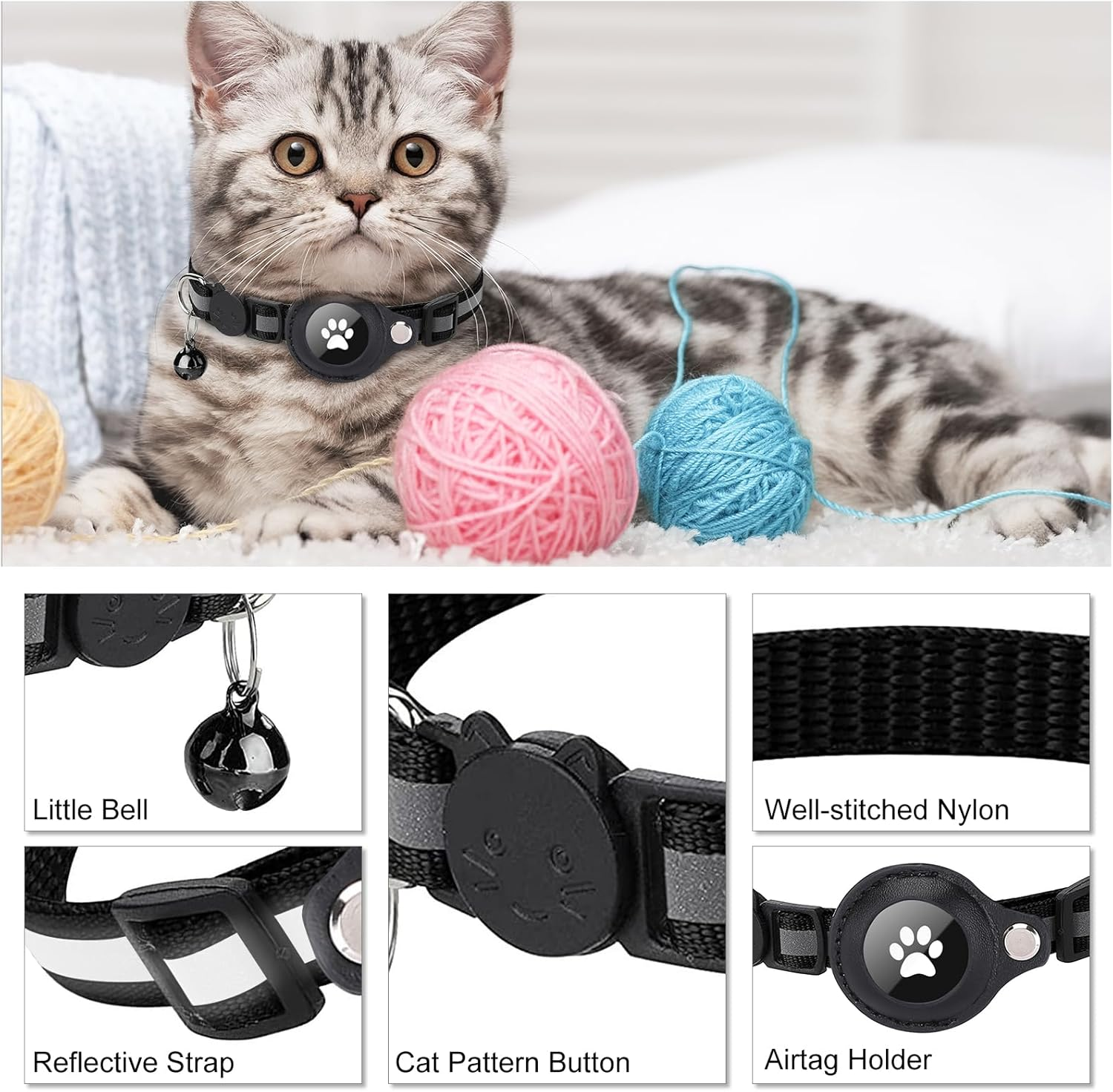 Boloshine Reflective Airtag Cat Collar, Anti-Lost Cat Tracker Collar with Airtag Adjustable Holder & Bell, Lightweight GPS Cat Collar Compatible with Apple Airtag for Small Cats Kitten Puppy (Purple) image number 3