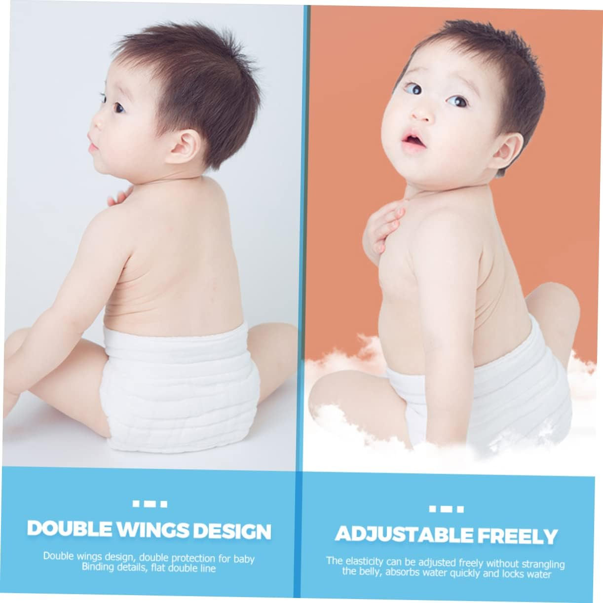 5Pcs Cloth Diapers Newborn Baby Washable Reusable Breathable Inserts Large Size Suitable for 15-25 Lbs Infant