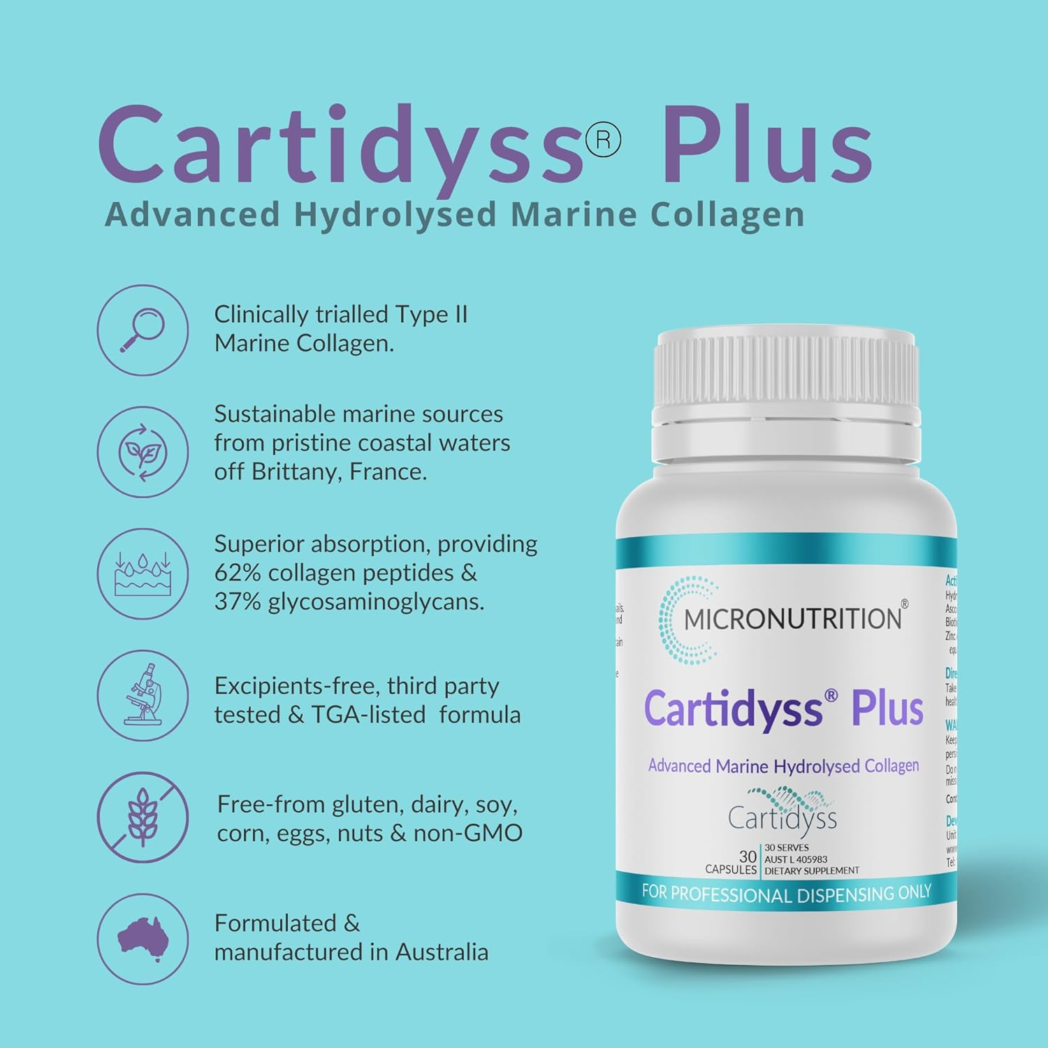 MICRONUTRITION Marine Collagen Supplement Capsules (30 Day Supply, 500 Mg per Serving) Cartidyss plus Hydrolysed Collagen Type 2 with Biotin, Vitamin C, and Zinc - Hair, Skin, Nails & Joints image number 1