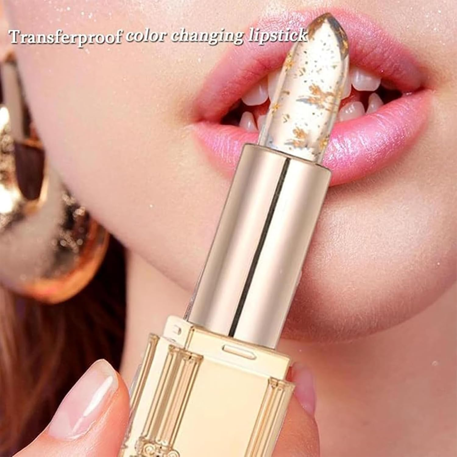 Transferproof Color Changing Lipstick, Color Changing Lipstick Gold Foil for Women, Bimolia Lipstick Transparente Long Lasting 24 Hours Tinted Moisturizing Glossy Shine Lip Gloss (1PCS) - 1Pcs image number 6