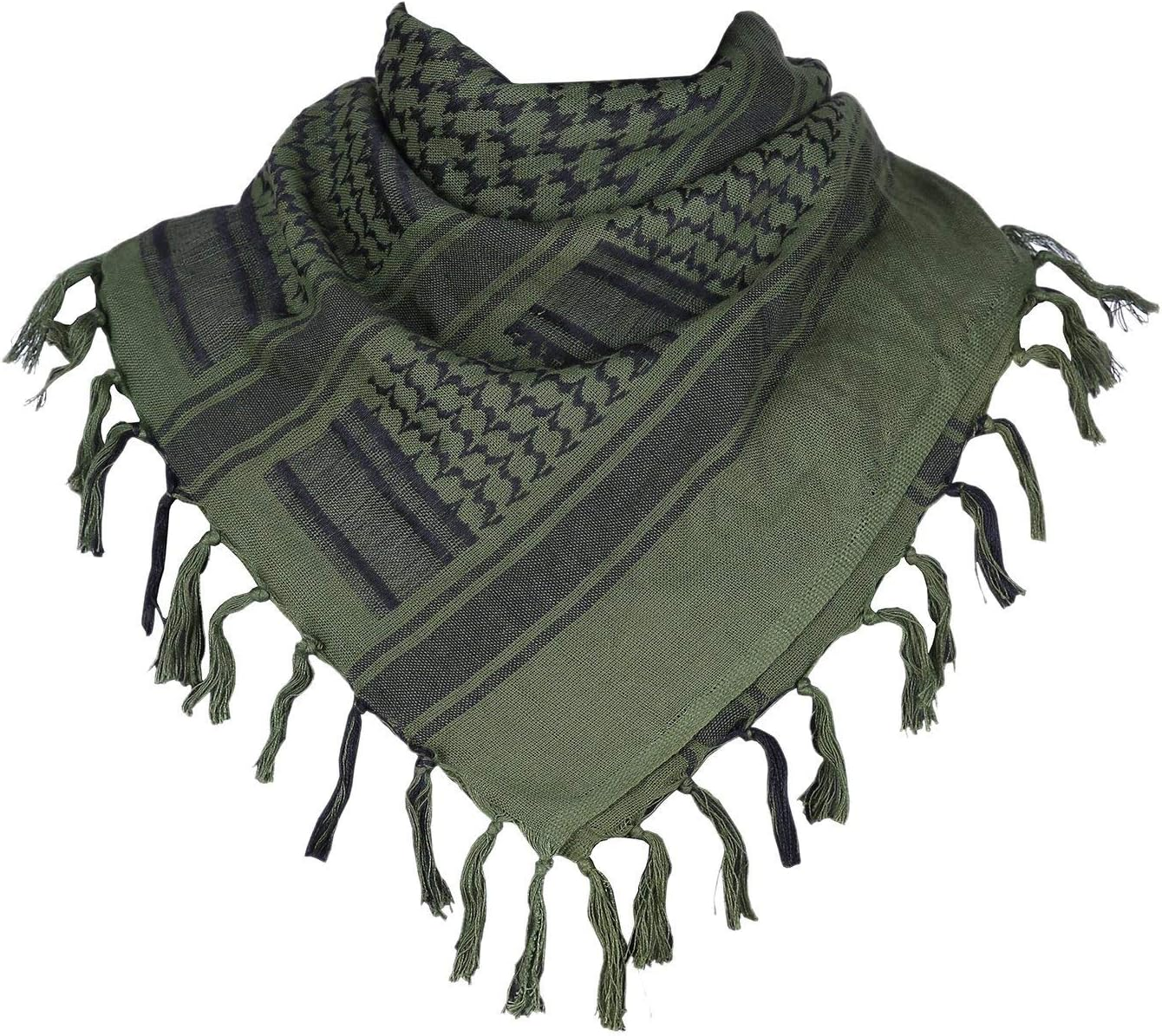 FFNIU Cotton Scarf Military Shemagh Arab Tactical Desert Keffiyeh Thickened Head Neck Scarf Wrap for Women and Men 43"X43" - Army Green image number 3