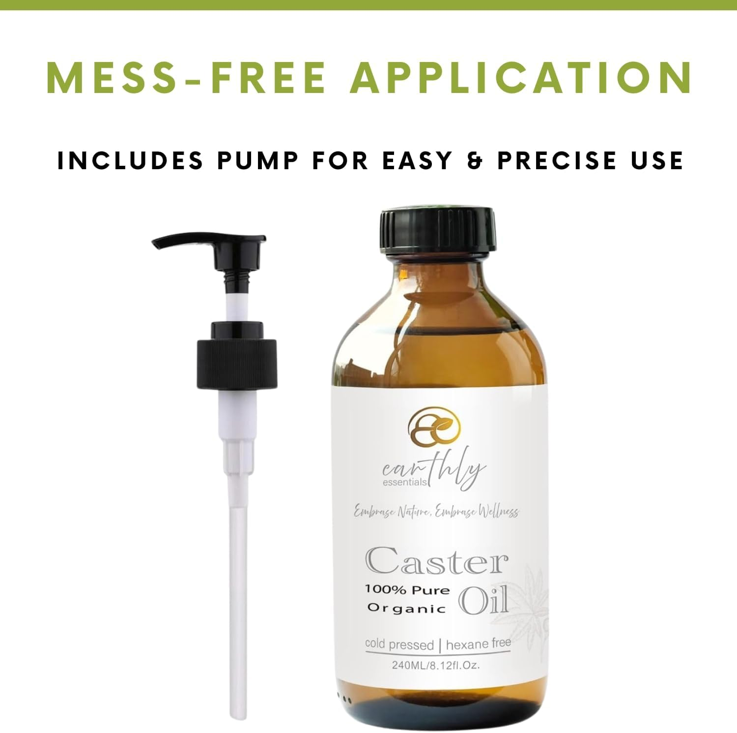 100% Pure Castor Oil &ndash; 240Ml Cold-Pressed in Glass Bottle with Pump | Organic & Hexane-Free for Hair Growth, Scalp Care, Skin Hydration, Eyelashes, Brows & Nails image number 3
