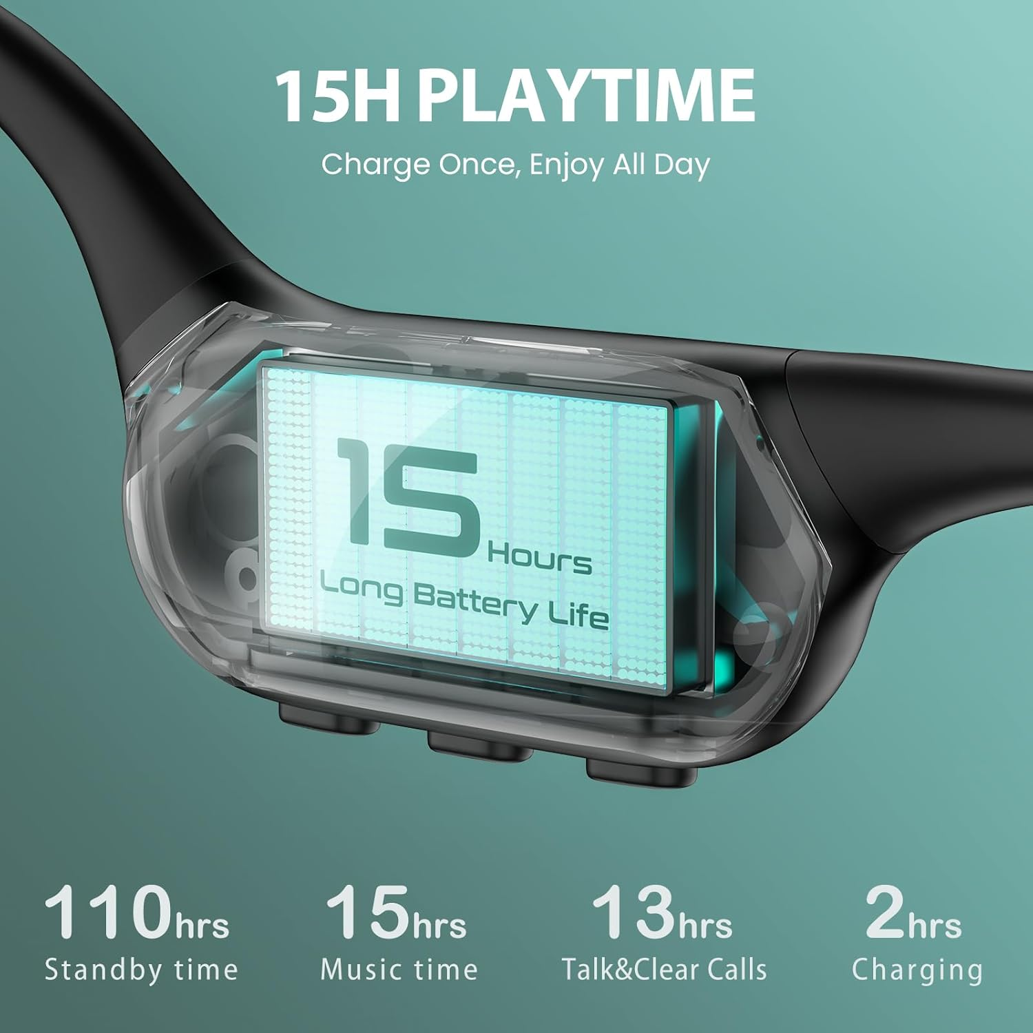 HIFI WALKER T10 Fit Open Ear Sports Headphones Bluetooth 5.4, 32GB MP3 & Wireless Air Conduction Headphones, 15H Playtime Lightweight Comfort, IPX5 Sweatproof for Sports, Running, Workout, Cycling image number 2