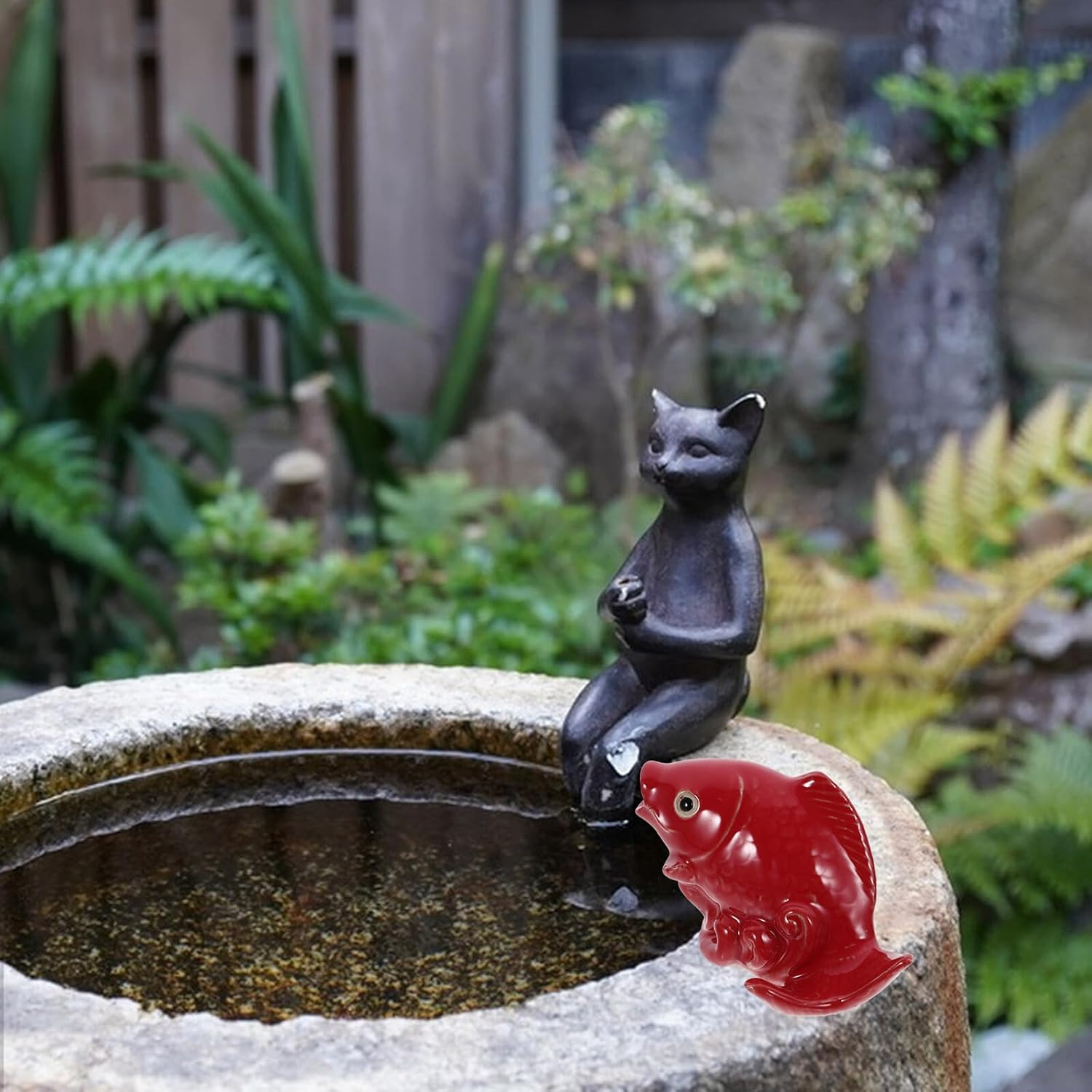 Polished Ceramic Carp Garden Spray Nozzle Water Fountain Decor Unique Fish Statue for Outdoor Lawn Patio Ornament image number 1