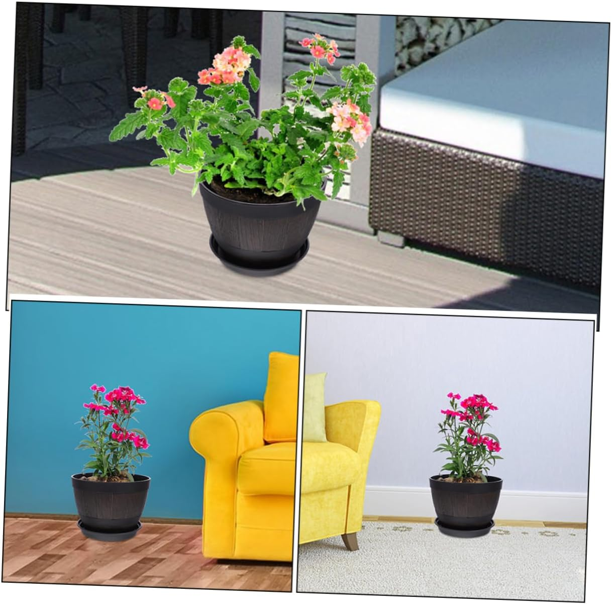 Small Barrel Planter Pot Multi-Functional Herb Planter Sturdy Plastic Flower Pot for Garden Home Office image number 2