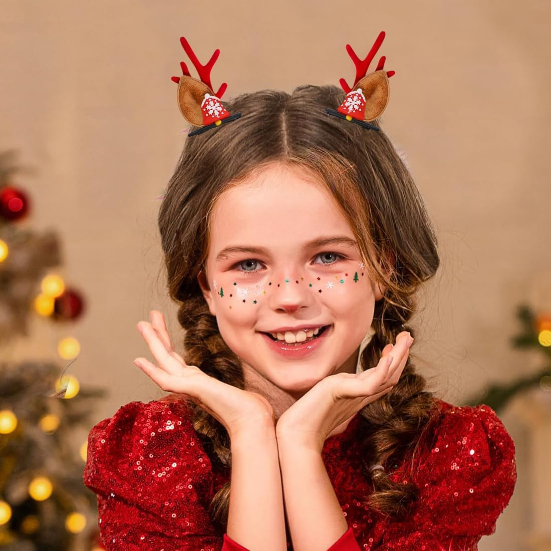 EYVRPAU 3 Pairs Christmas Hair Accessories, Reindeer Antler Hair Clips, Christmas Antler Hair Clips, Christmas Decoration Hair Clips Deer Hair Accessories for Kids Girls Women image number 1