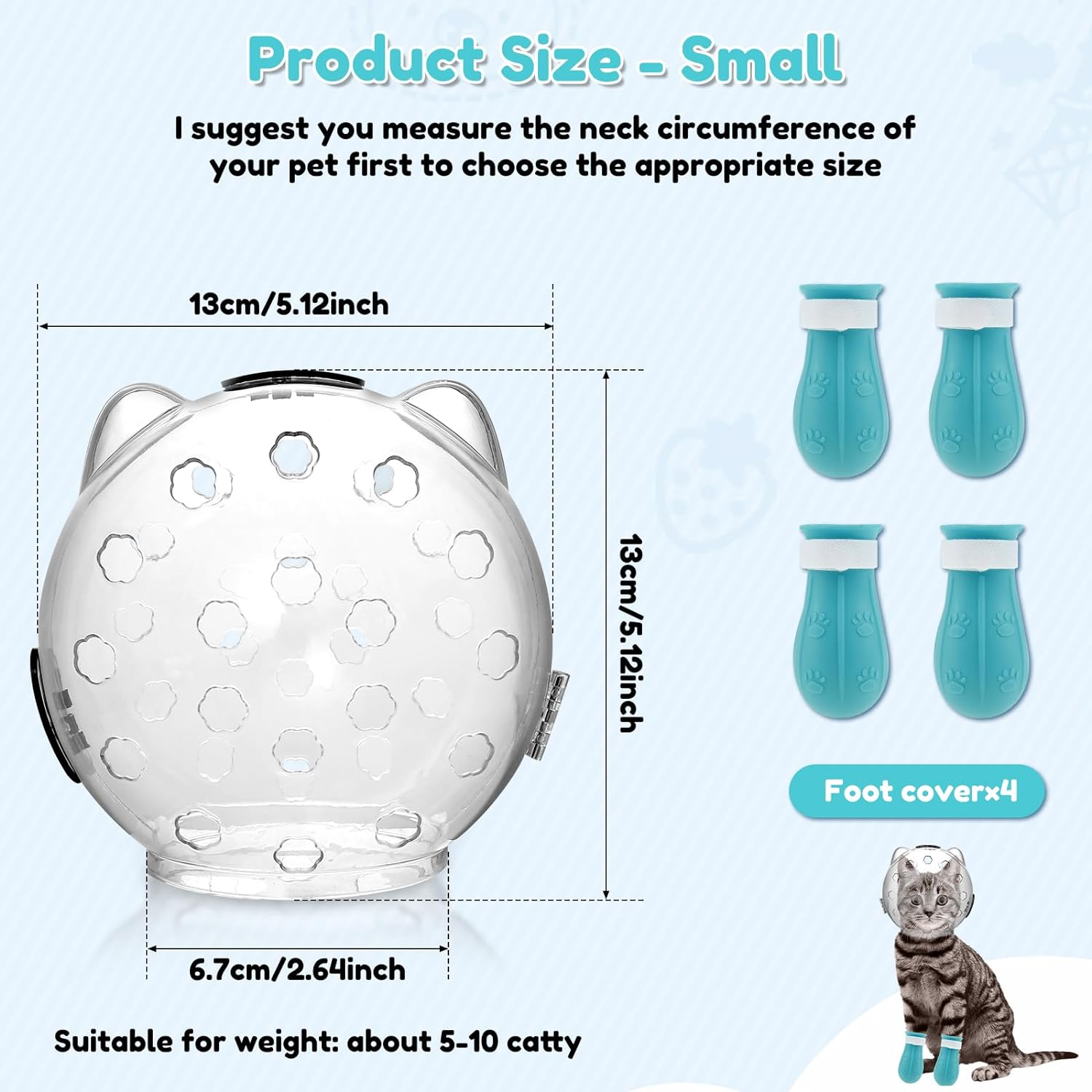 Cat Muzzle for Grooming, Breathable Cat Muzzle Helmet with 4 Silicone Paw Shoes, Transparent Cat Astronaut Helmet, Cat anti Bite Helmet for Cats Bathing Shaving Nail Trimming (Small) image number 2