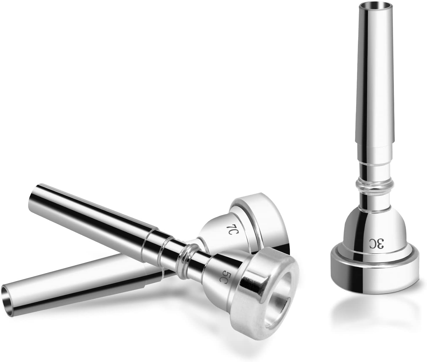 3Pack Trumpet Mouthpiece 3C 5C 7C Trumpet Accessories, Trumpet Mouthpiece Set with Brass Suitable for Beginners and Professional Players （Silver）