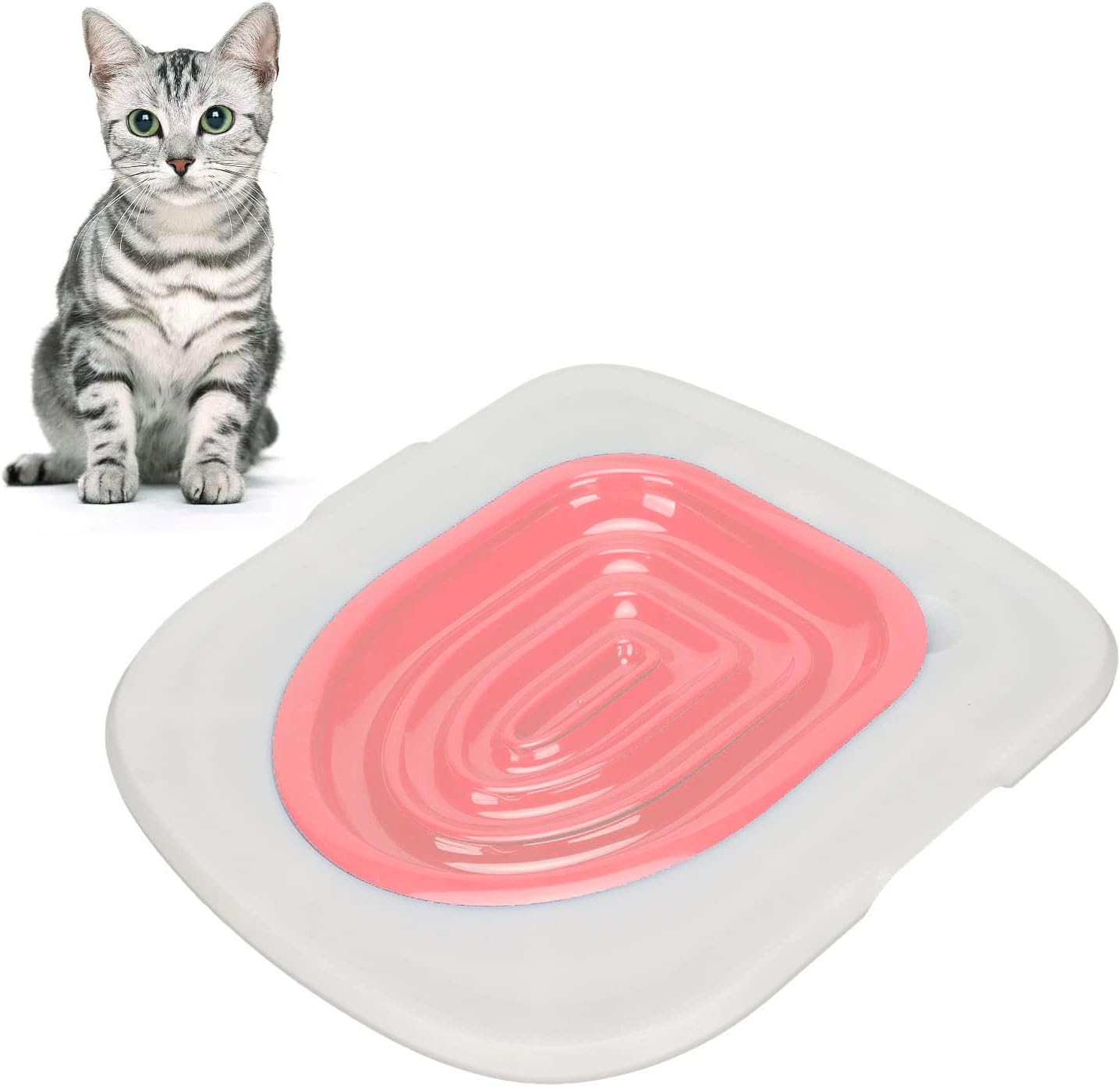 Cat Toilet Training Kit, Cat Trainer Cat Toilet Cleaning Hygienic Pet Supply, Professional Kitty Toilet Trainer Urinal Seat for All Age Cat Toilet Training (White Tray, 1 Pink image number 2