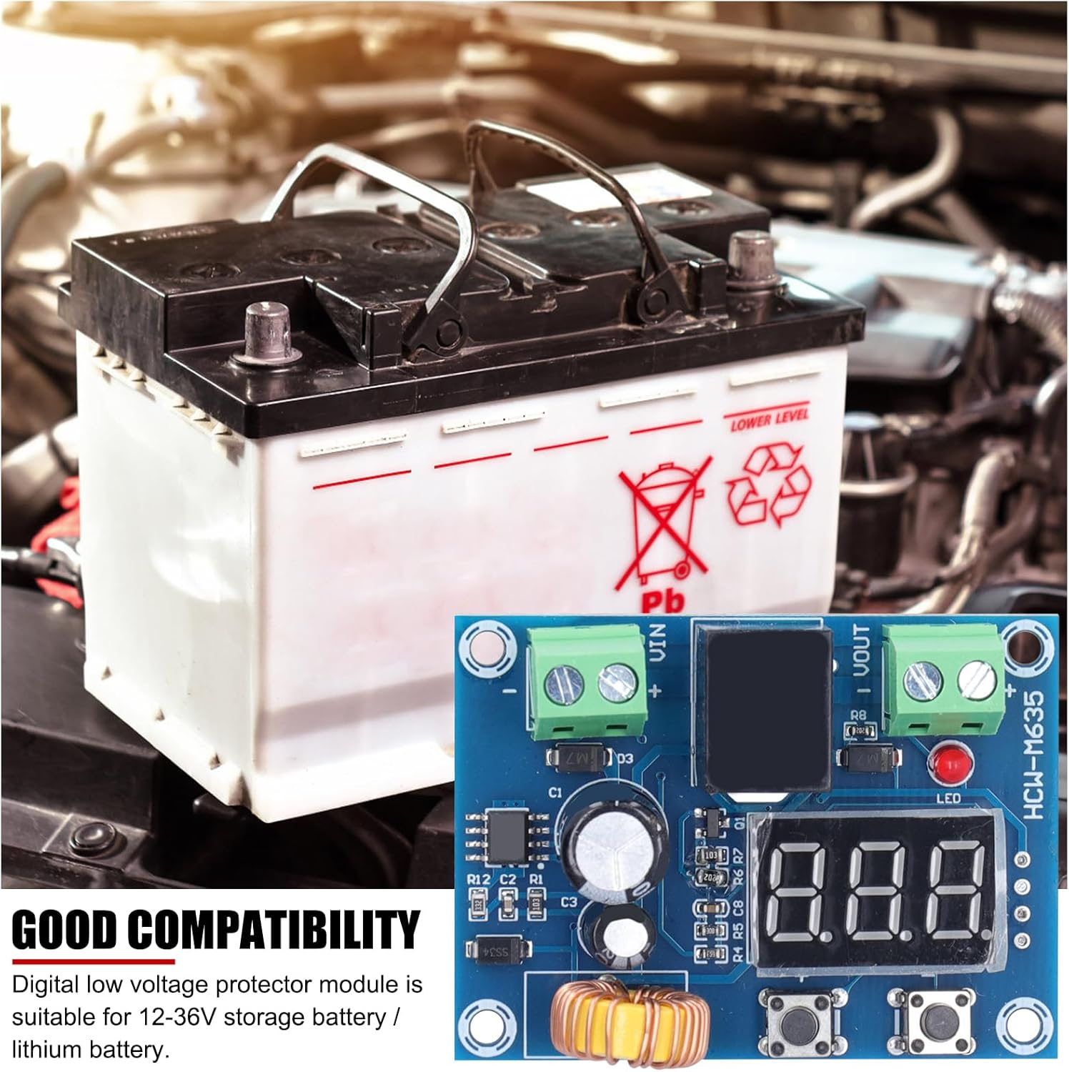 EVTSCAN Digital Adjustable DC Voltage Protection Module, for 12V to 36V Lead-Acid, Lithium-Ion Batteries, over Discharge Low Voltage Disconnect Battery Protection Board image number 4